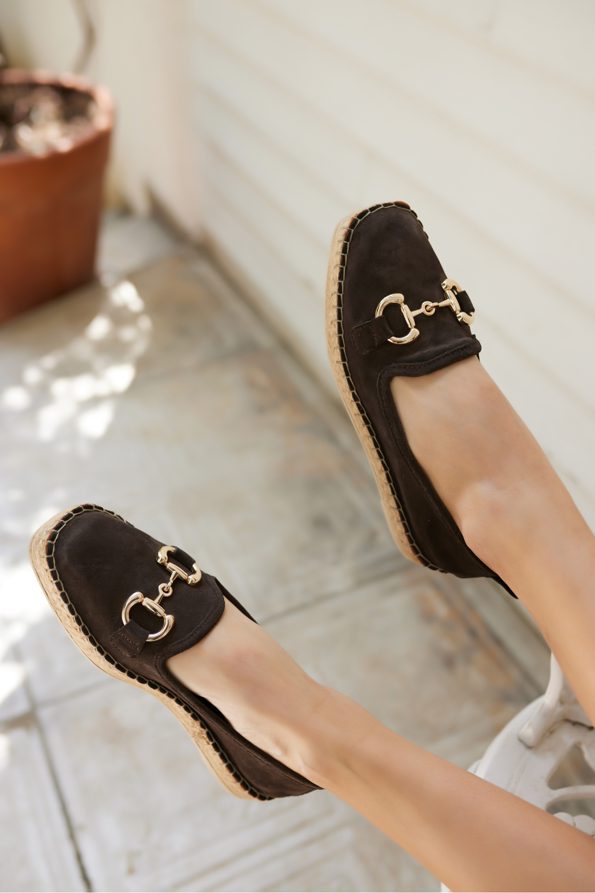 NAZSA KADIN KAHVERENGİ SÜET TOKALI ESPADRIL TABAN LOAFER AYAKKABİ