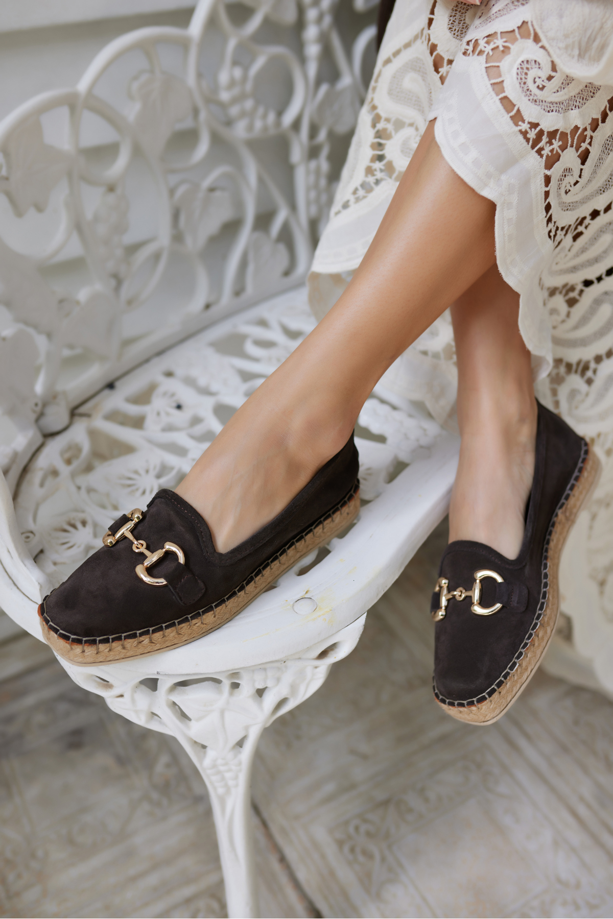 NAZSA KADIN KAHVERENGİ SÜET TOKALI ESPADRIL TABAN LOAFER AYAKKABİ
