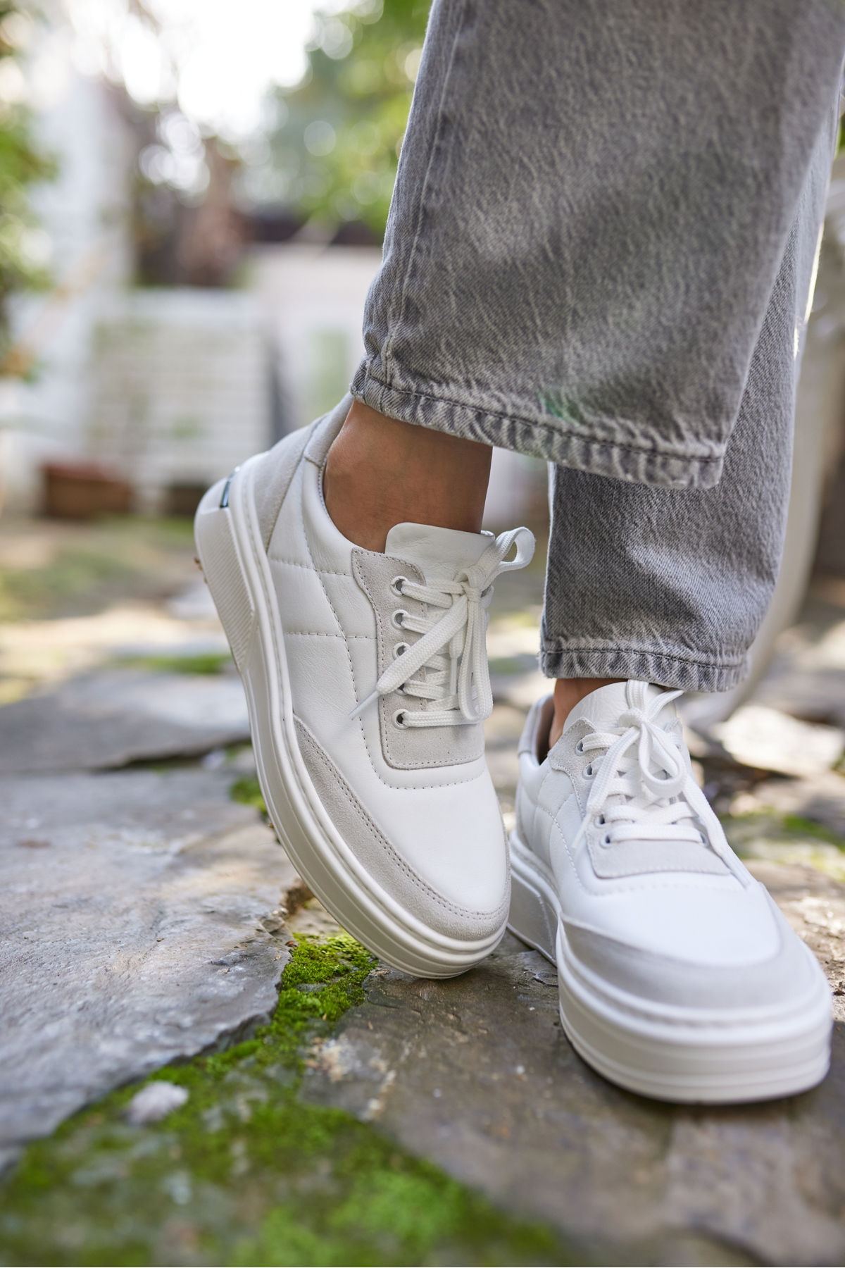 OKİTA KADIN BEYAZ BAGCIKLI GERCEK DERİ SNEAKER