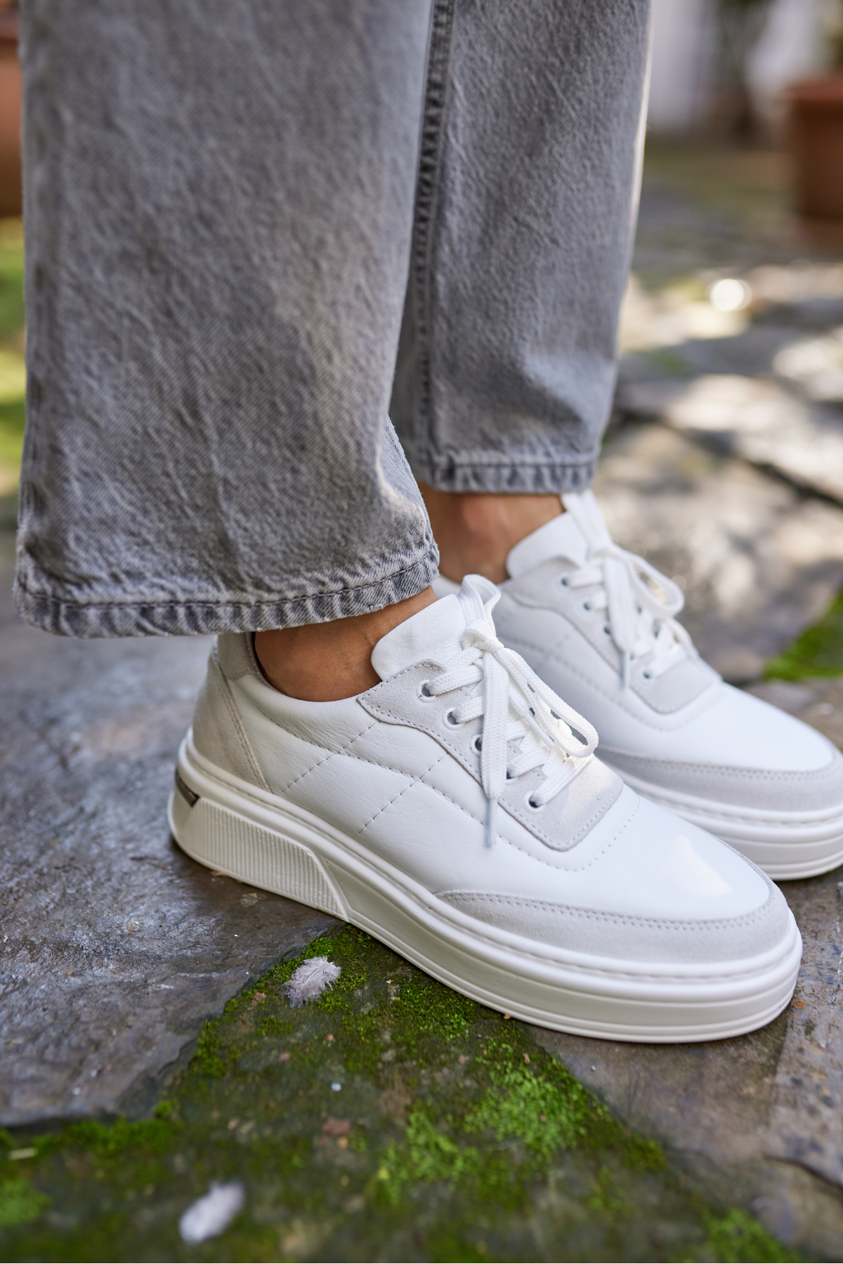 OKİTA KADIN BEYAZ BAGCIKLI GERCEK DERİ SNEAKER