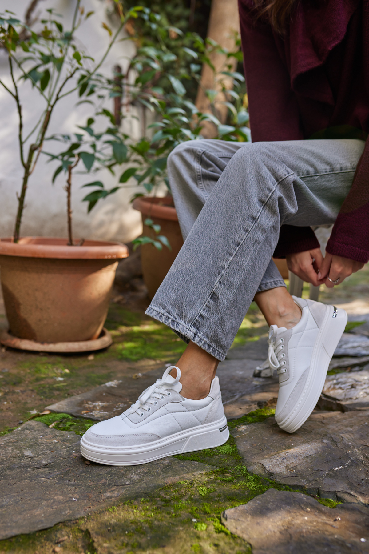 OKİTA KADIN BEYAZ BAGCIKLI GERCEK DERİ SNEAKER