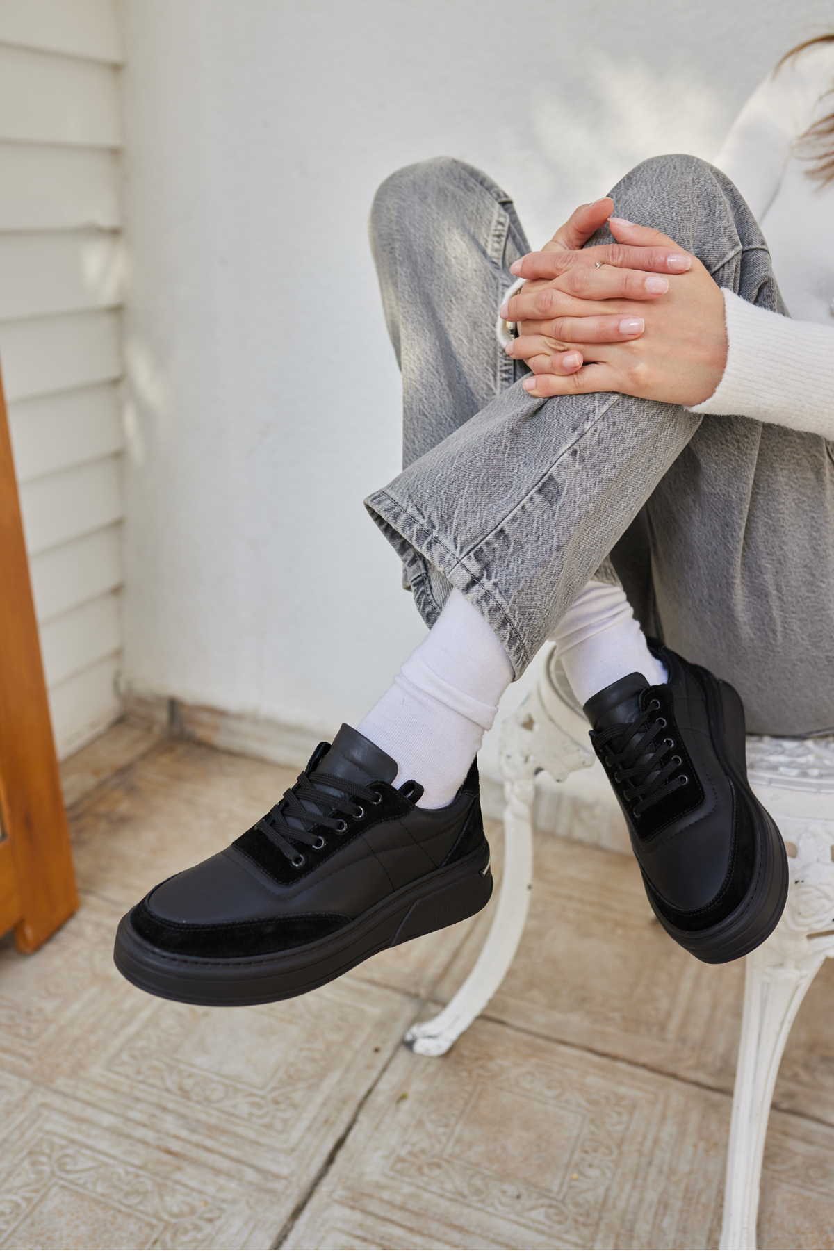 OKİTA KADIN BEYAZ BAGCIKLI GERCEK DERİ SNEAKER