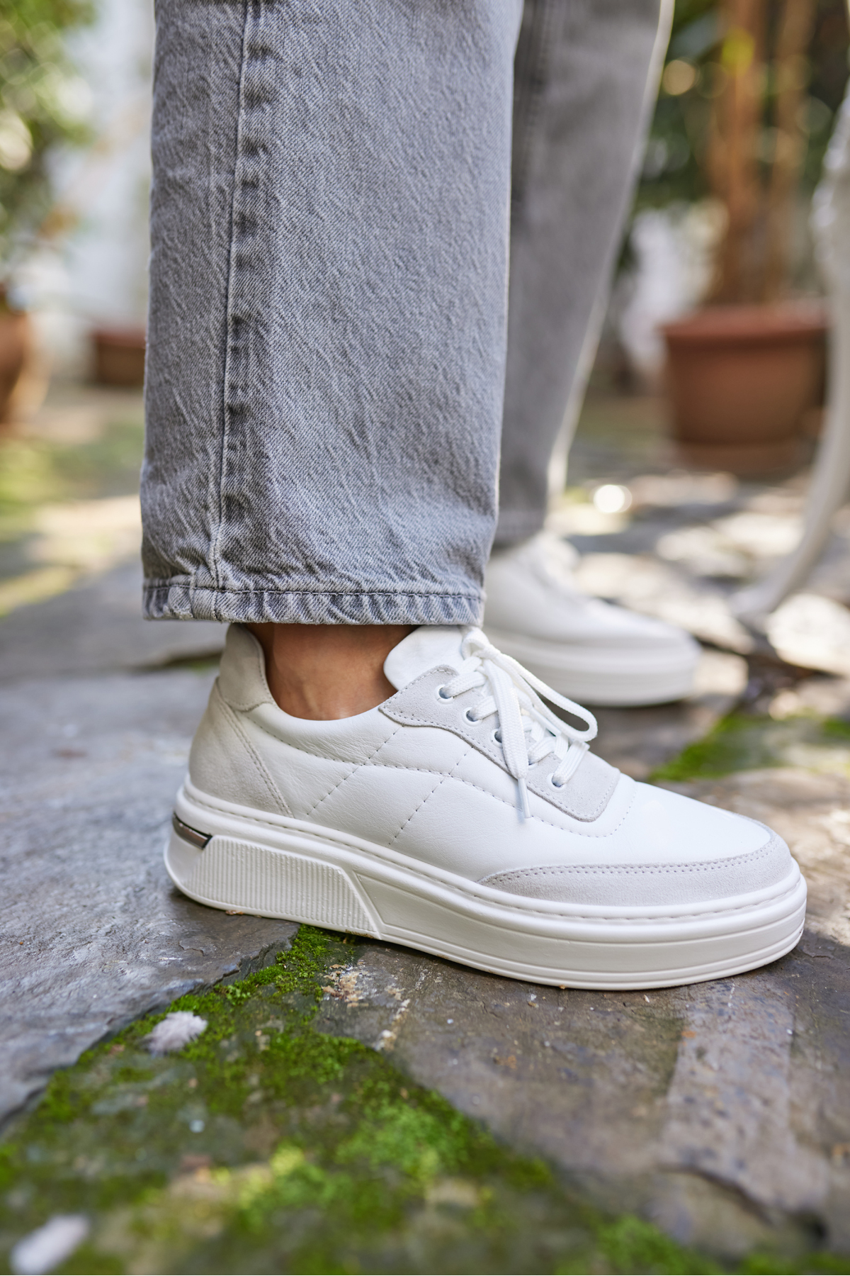 OKİTA KADIN BEYAZ BAGCIKLI GERCEK DERİ SNEAKER