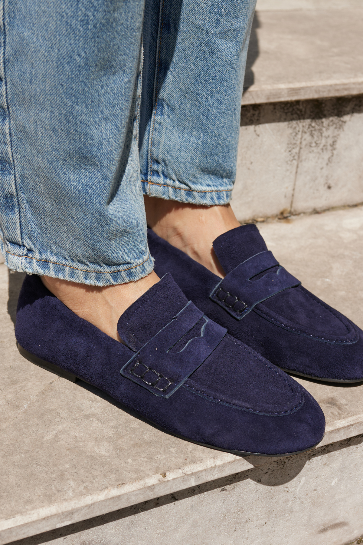 MİLLY KADİN LACİVERT SUET LOAFER BABET AYAKKABİ