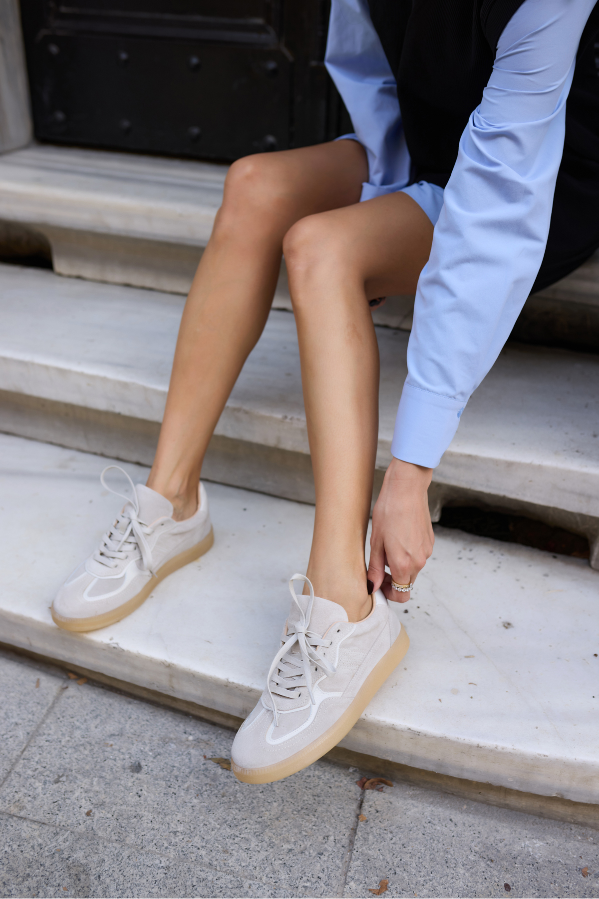 SOLİA KADİN BEYAZ GERCEK SUET BAGCIK DETAY SNEAKER