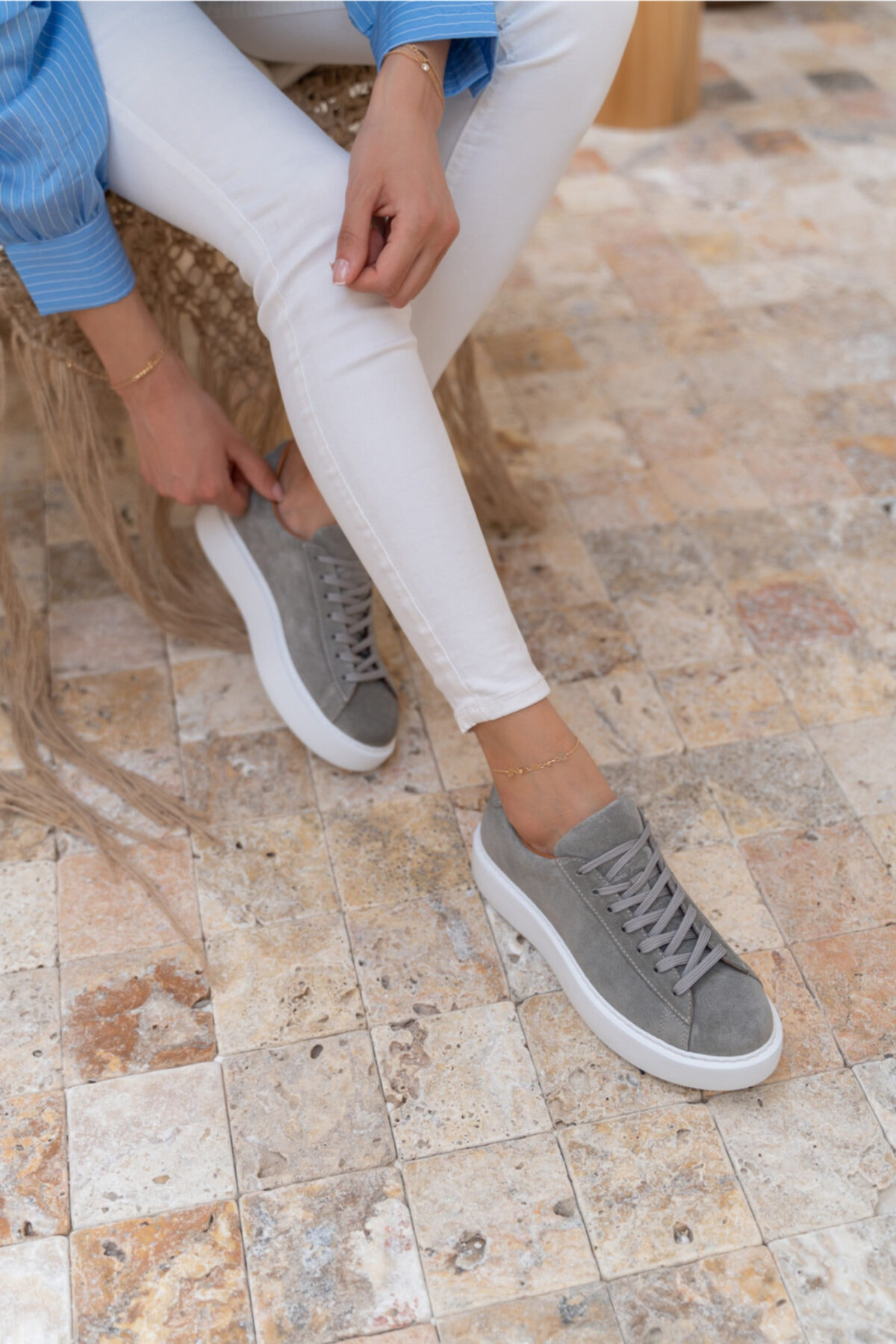 Angelo Kadın Haki Gercek Suet Sneaker