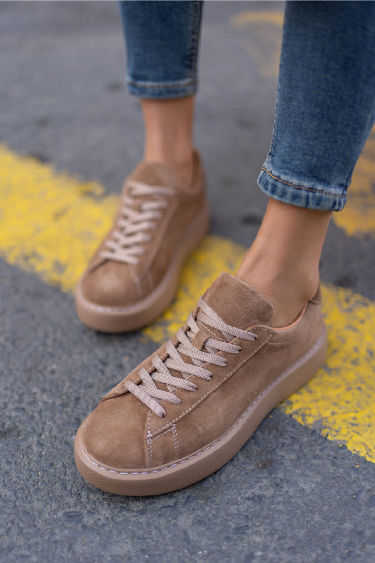 Angelo Kadın Haki Gercek Suet Sneaker