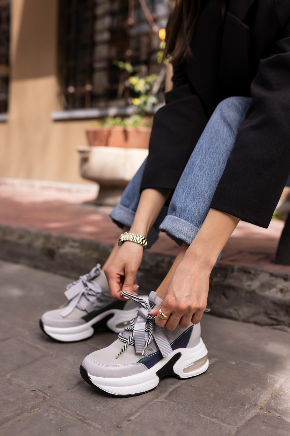 HANNA KADİN GRİ DALGİÇ KUMAŞ DETAY GİZLİ TOPUK SNEAKER