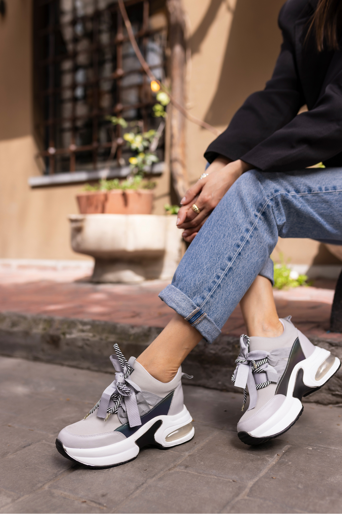 HANNA KADİN GRİ DALGİÇ KUMAŞ DETAY GİZLİ TOPUK SNEAKER