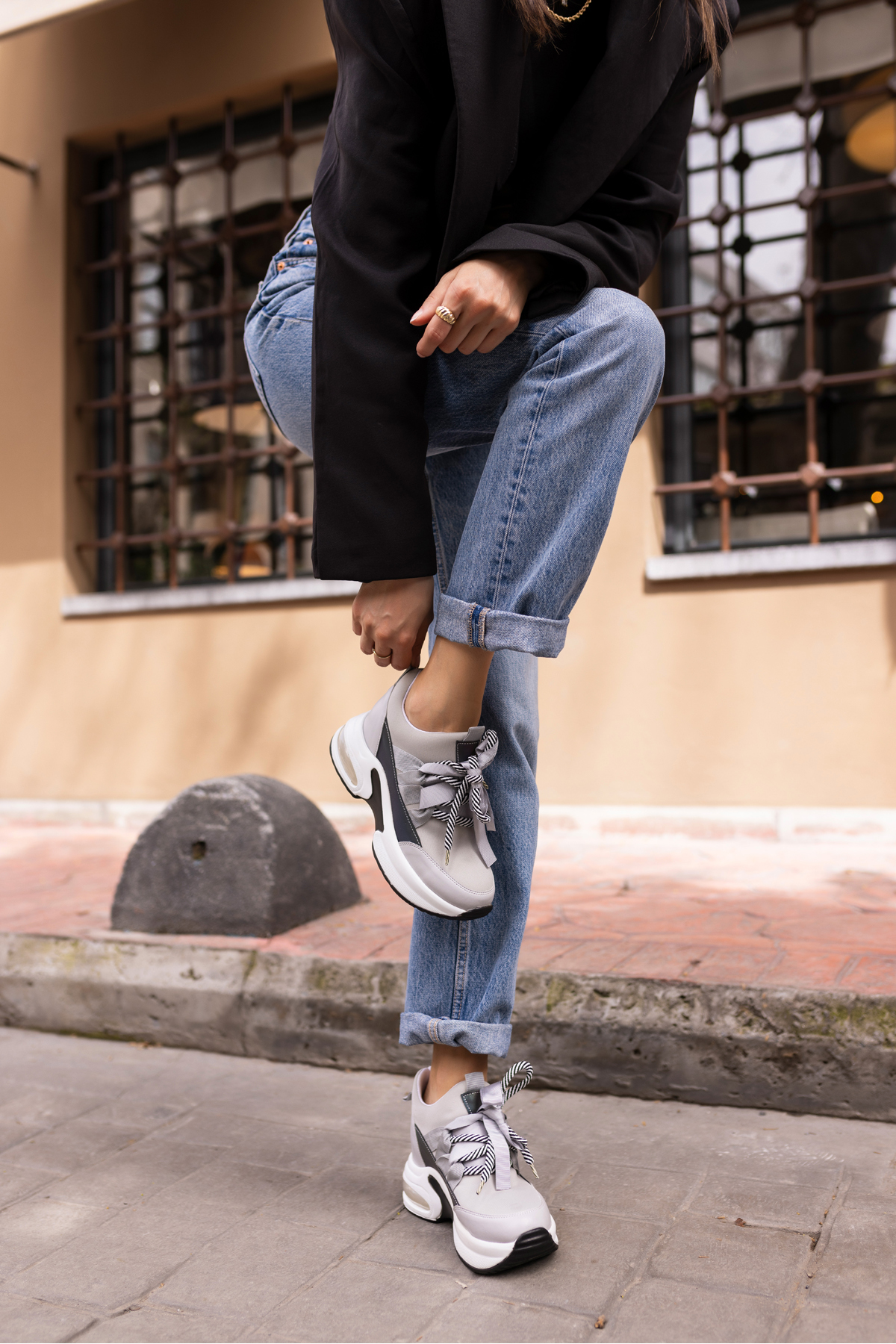 HANNA KADİN GRİ DALGİÇ KUMAŞ DETAY GİZLİ TOPUK SNEAKER