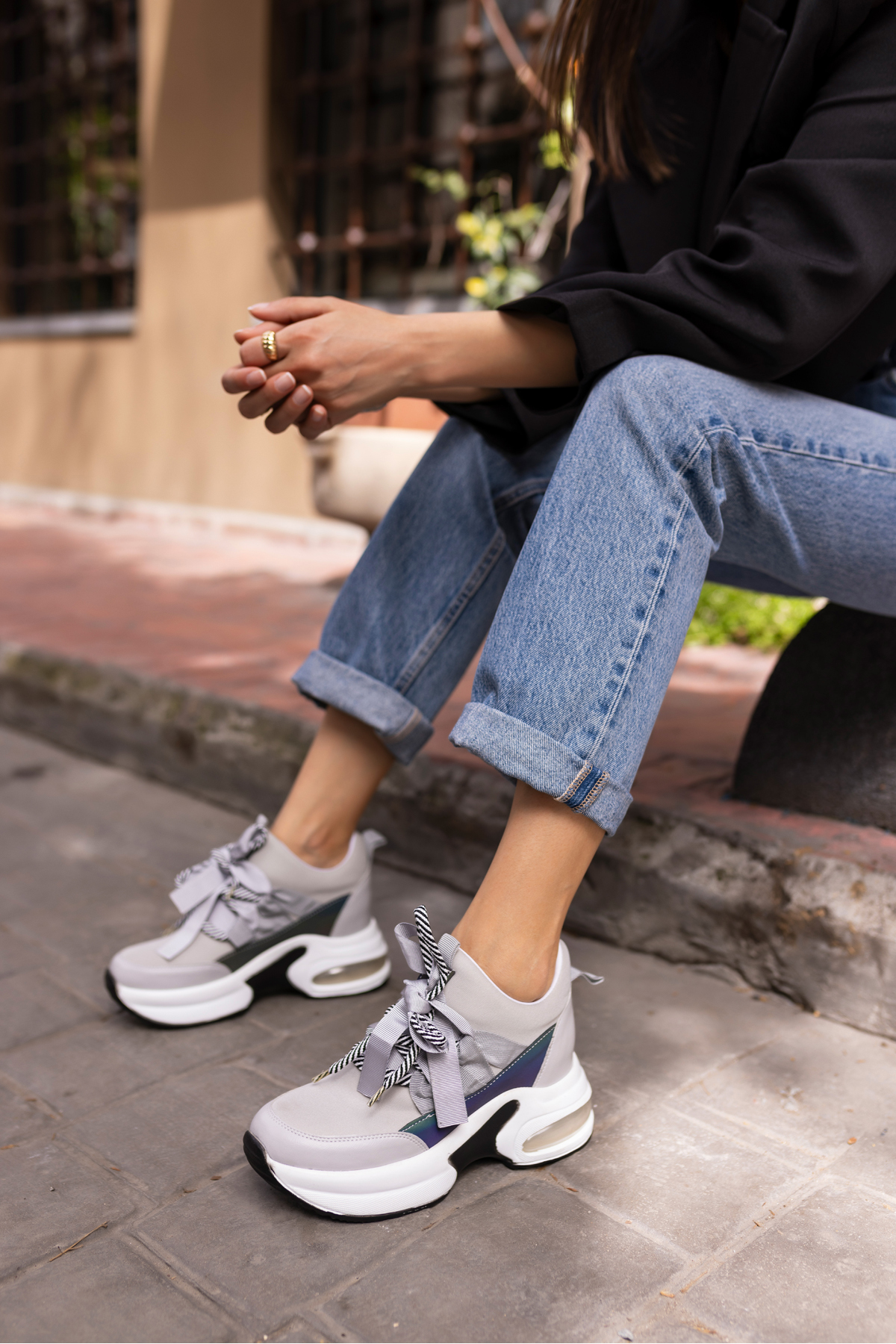 HANNA KADİN GRİ DALGİÇ KUMAŞ DETAY GİZLİ TOPUK SNEAKER