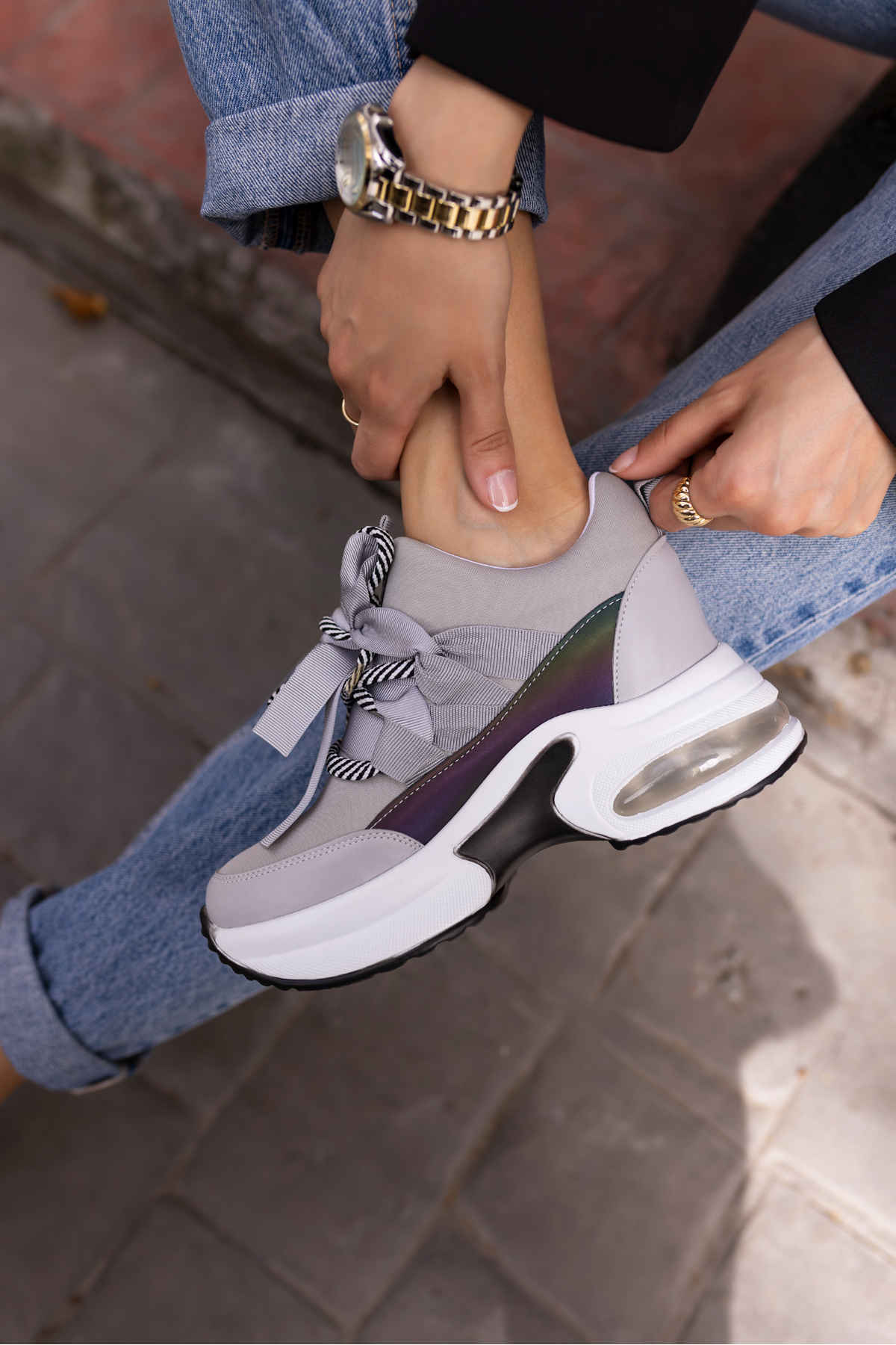 HANNA KADİN GRİ DALGİÇ KUMAŞ DETAY GİZLİ TOPUK SNEAKER