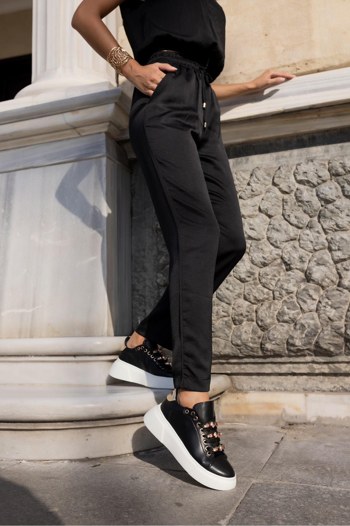 DONALD KADIN BEYAZ BAGCIK TAŞ DETAY SNEAKER