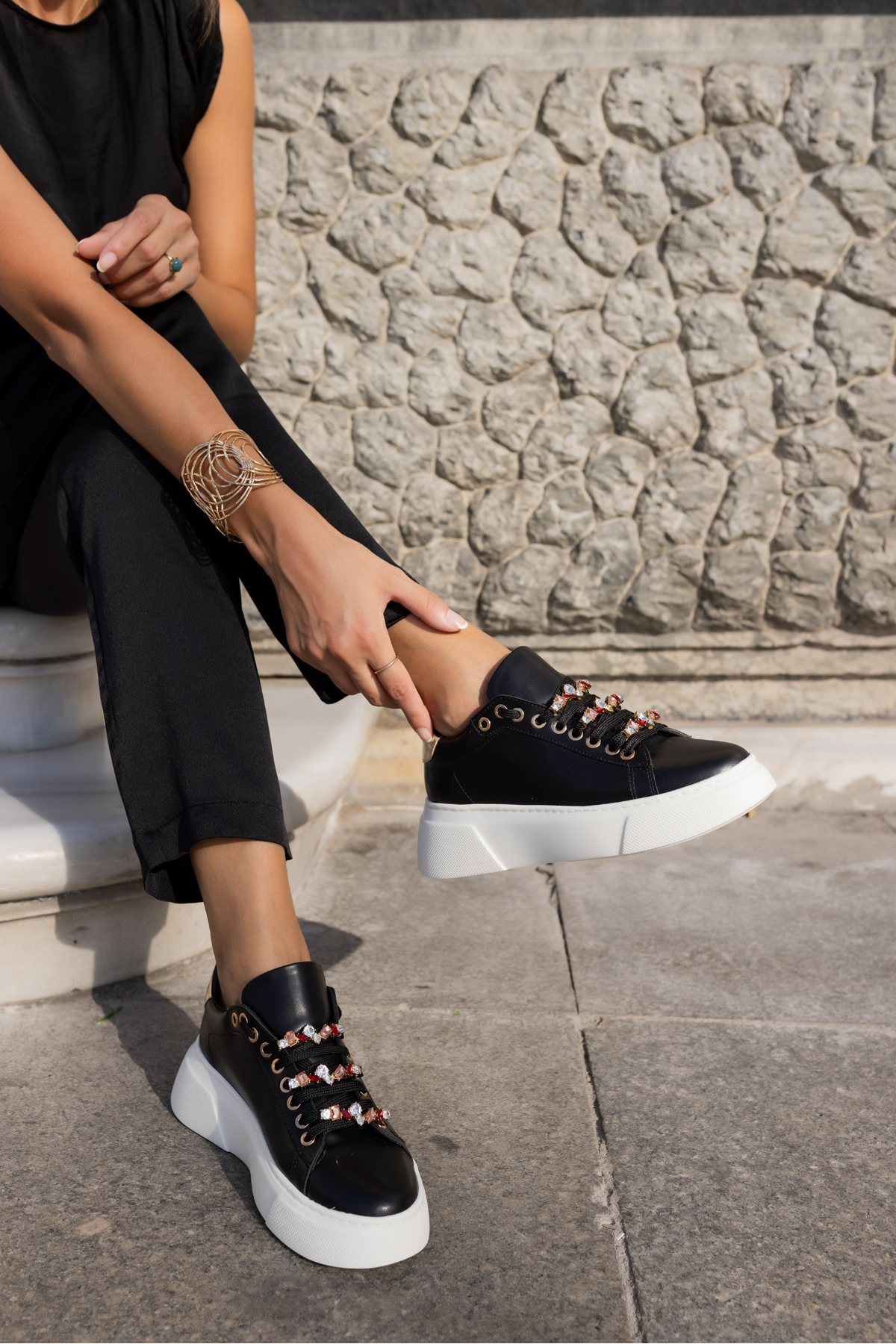 DONALD KADIN BEYAZ BAGCIK TAŞ DETAY SNEAKER