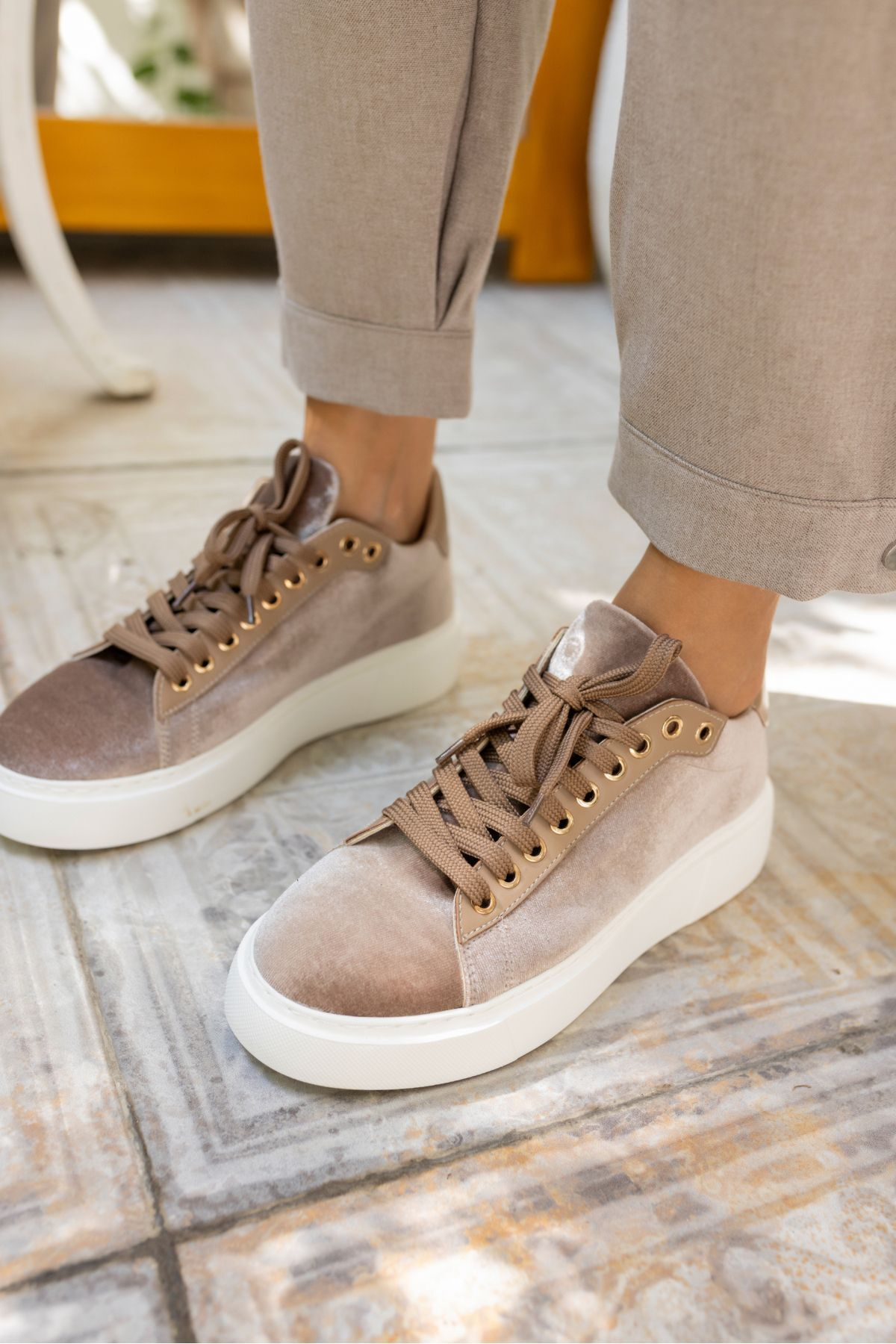SANDY KADİN VIZON SUET KADIFE EVA TABAN SNEAKER