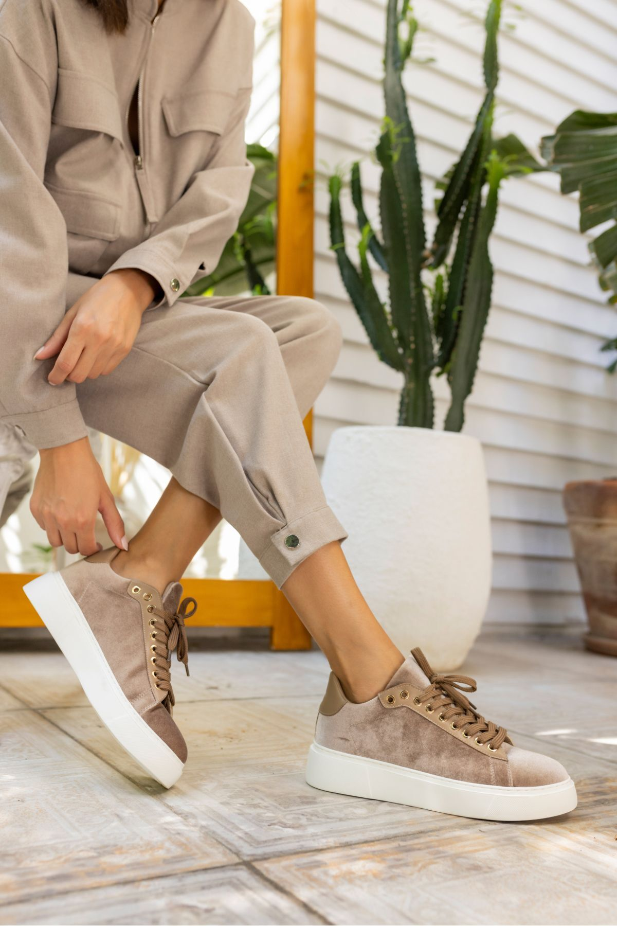 SANDY KADİN VIZON SUET KADIFE EVA TABAN SNEAKER