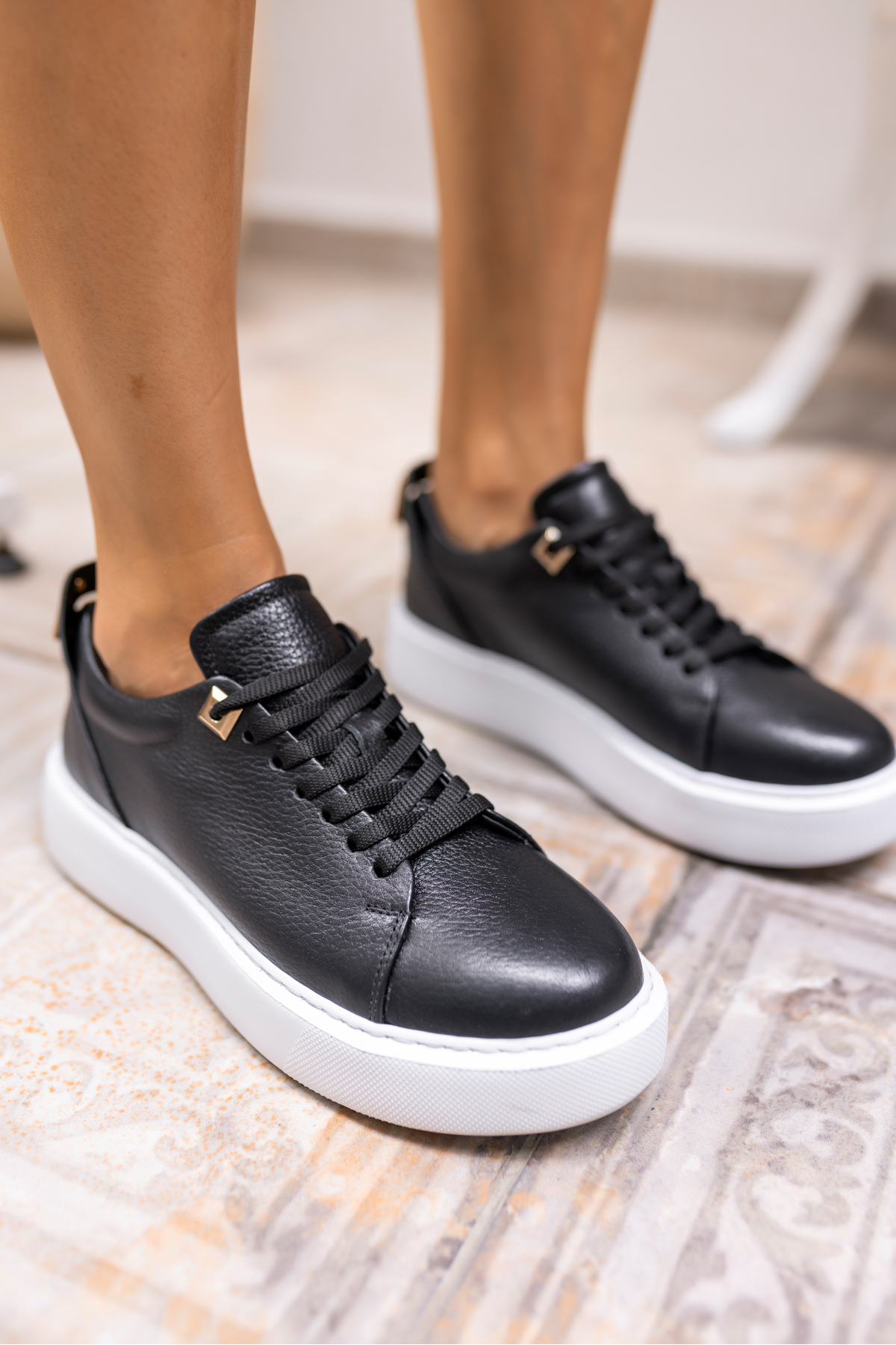 BUSCEMQ KADIN SİYAH GERCEK DERİ EVA TABAN SNEAKER