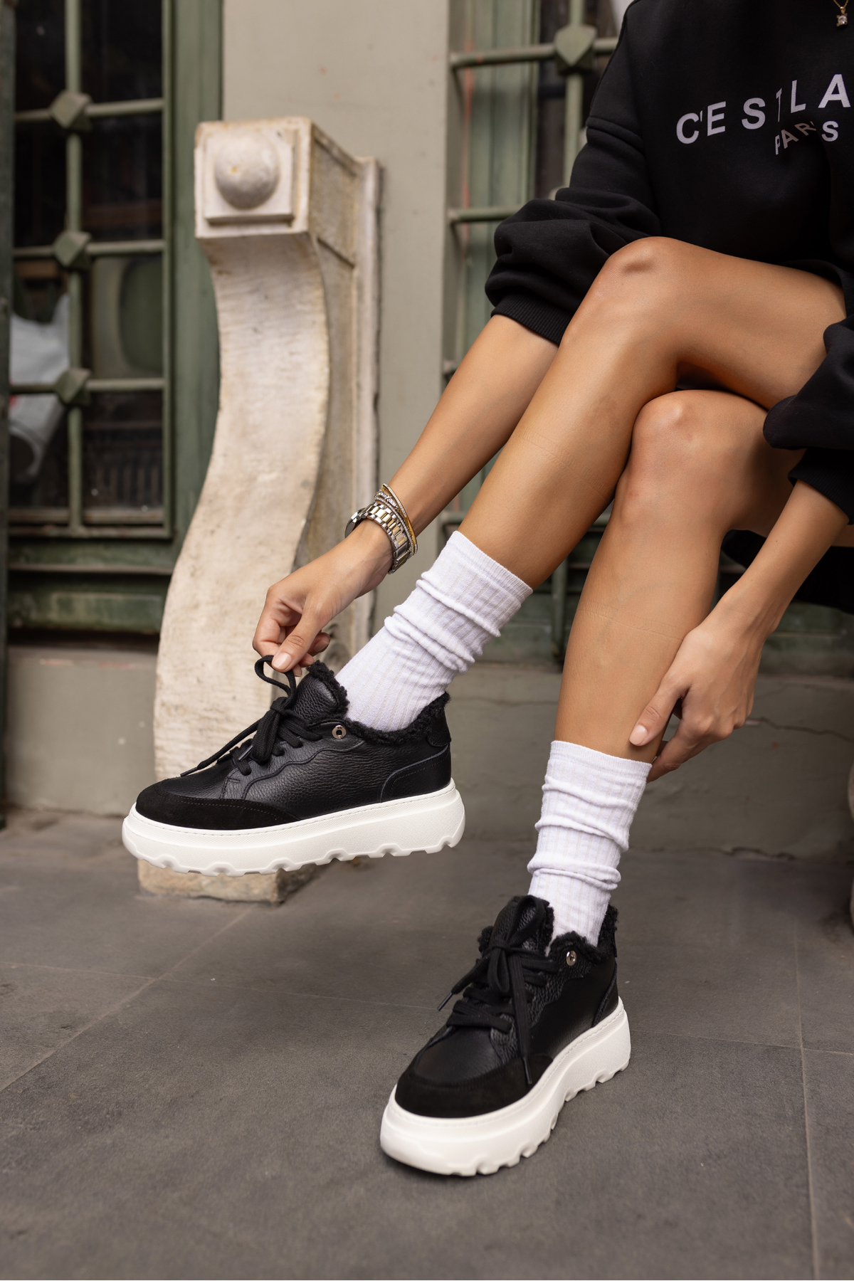 KEDDY KADIN SİYAH GERCEK DERİ EVA TABAN SNEAKER