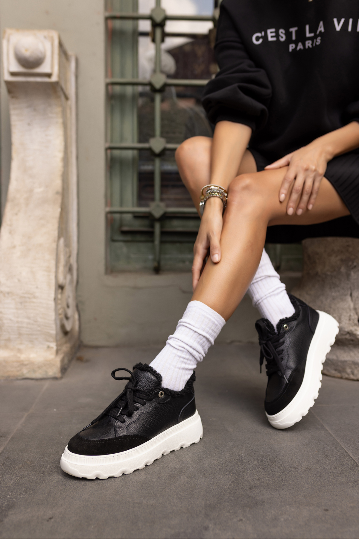 KEDDY KADIN SİYAH GERCEK DERİ EVA TABAN SNEAKER