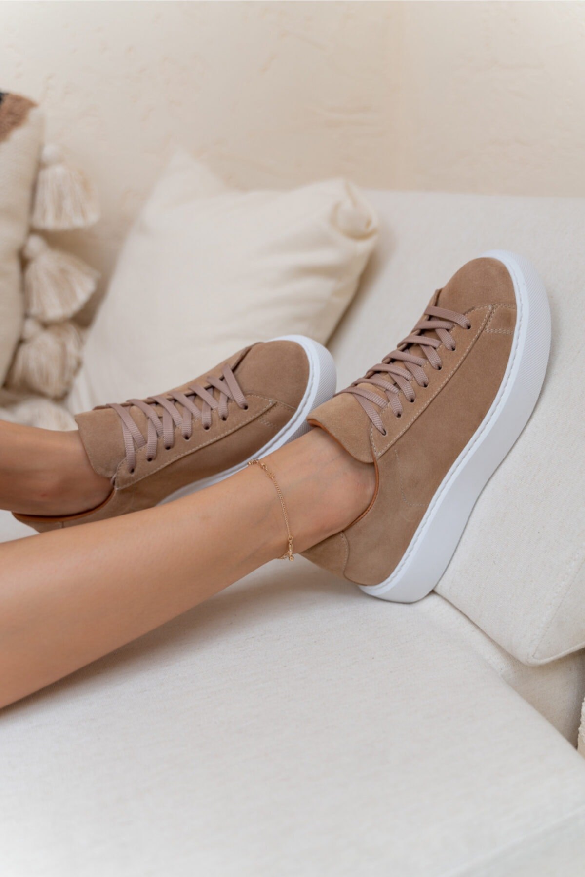 Angelo Kadın Nude Gercek Suet Eva Tabanli Sneakers