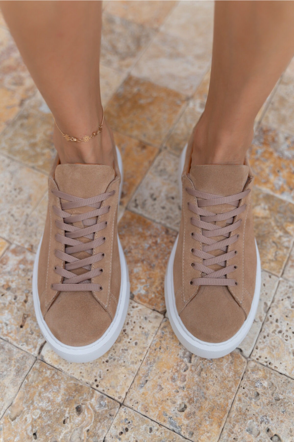 Angelo Kadın Nude Gercek Suet Eva Tabanli Sneakers