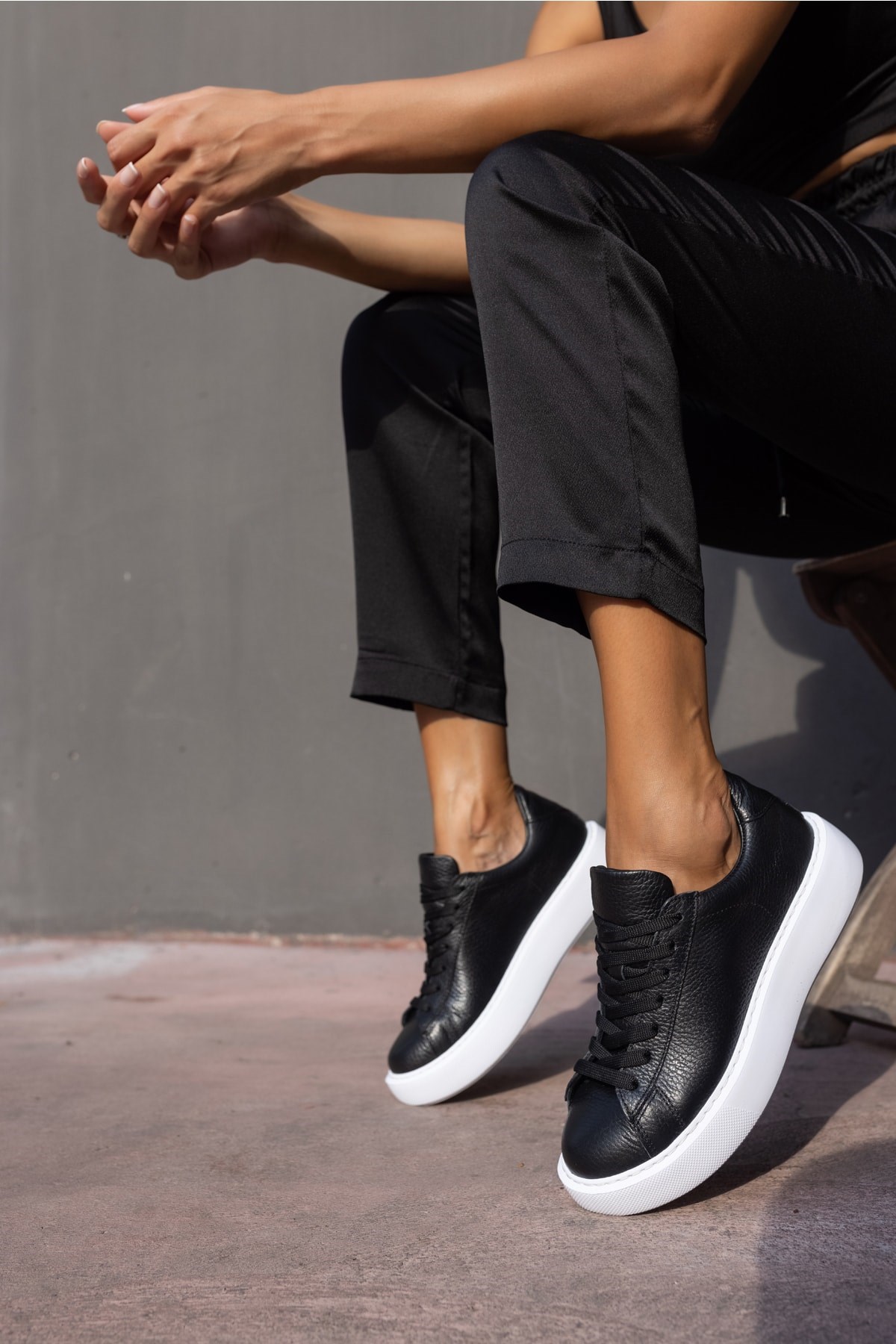 Angelo Kadın Siyah Gercek Deri Eva Tabanli Sneakers