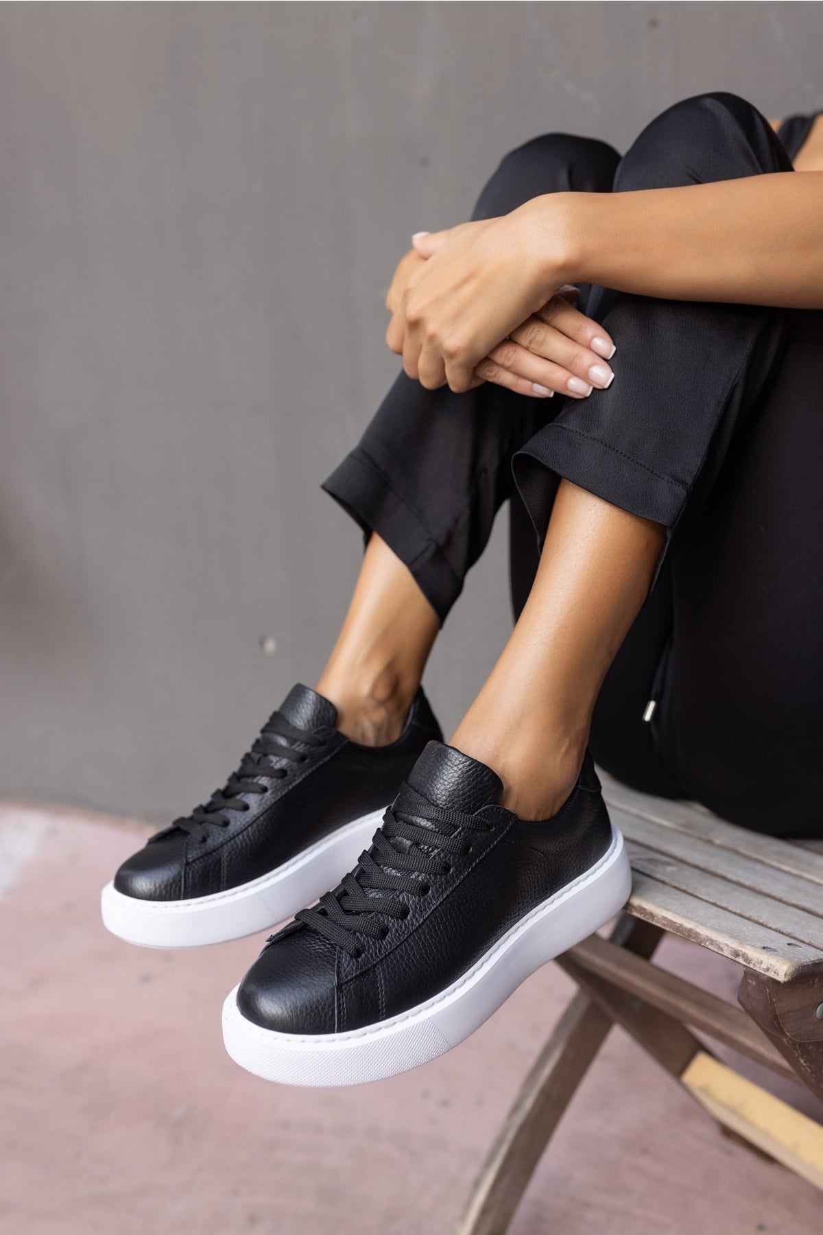 Angelo Kadın Siyah Gercek Deri Eva Tabanli Sneakers