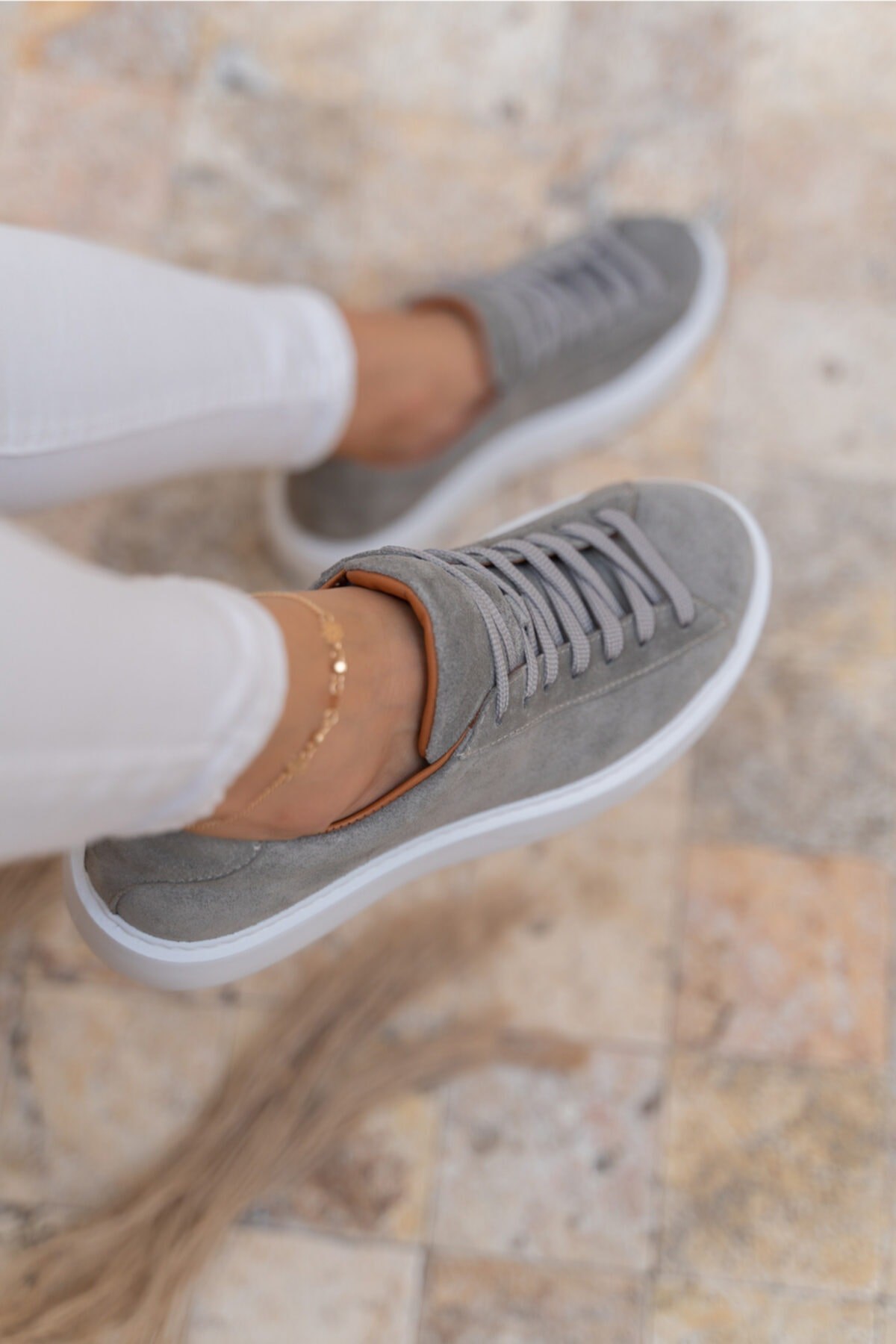 Kadın Gri Gercek Suet Eva Tabanli Sneakers