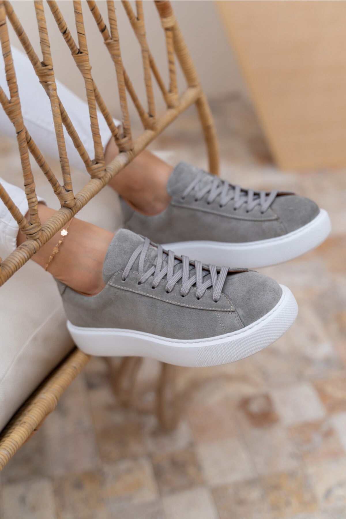 Kadın Gri Gercek Suet Eva Tabanli Sneakers