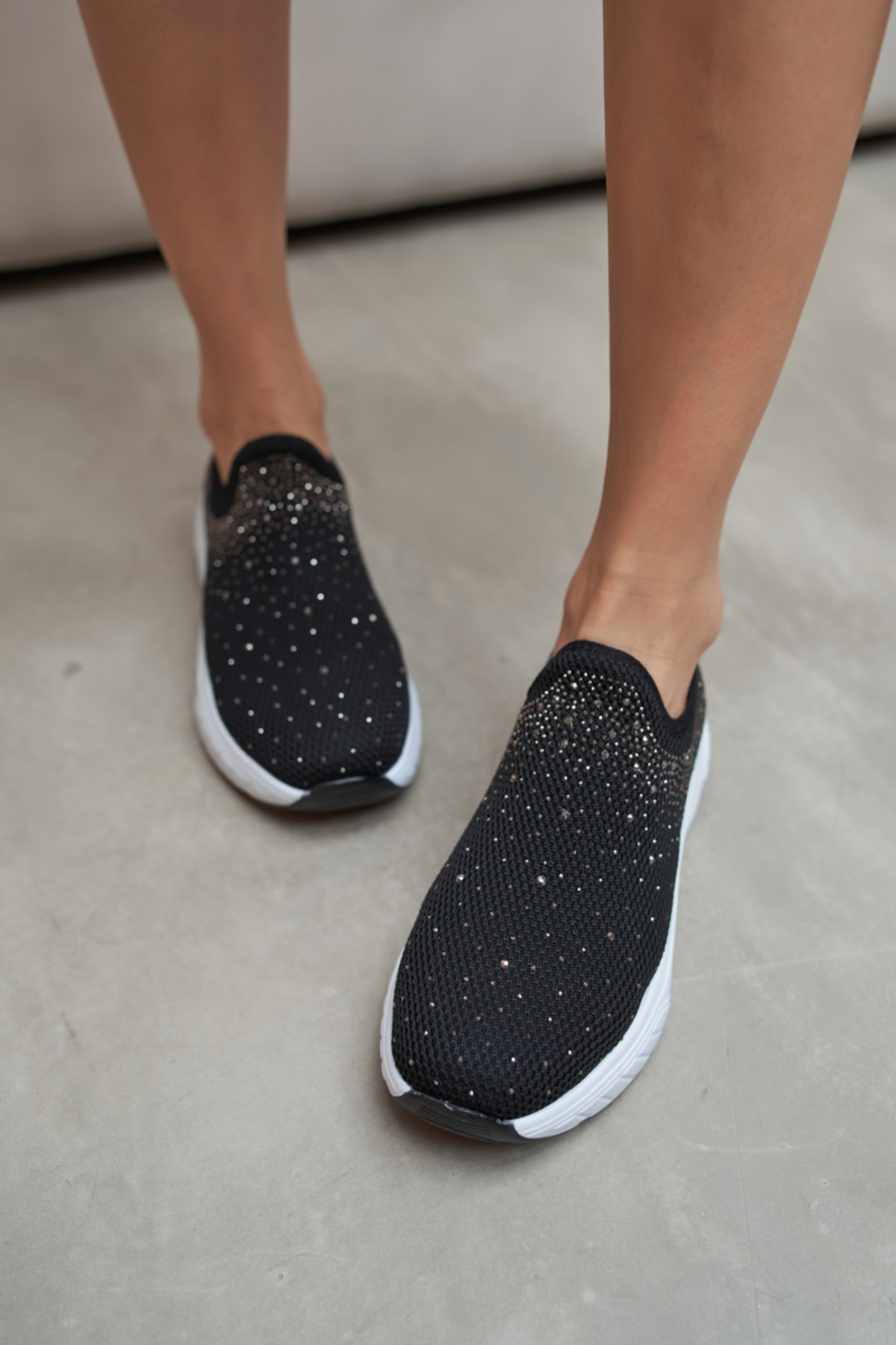 Yuliya Kadın Siyah Taş Ve Triko Detay Sneakers Ayakkabı