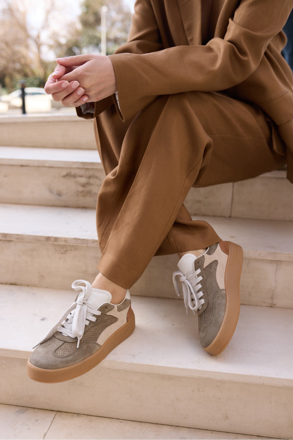 ALCOY KADİN YEŞİL GERCEK DERİ SÜET BAGCIKLI RAHAT TABAN SNEAKER