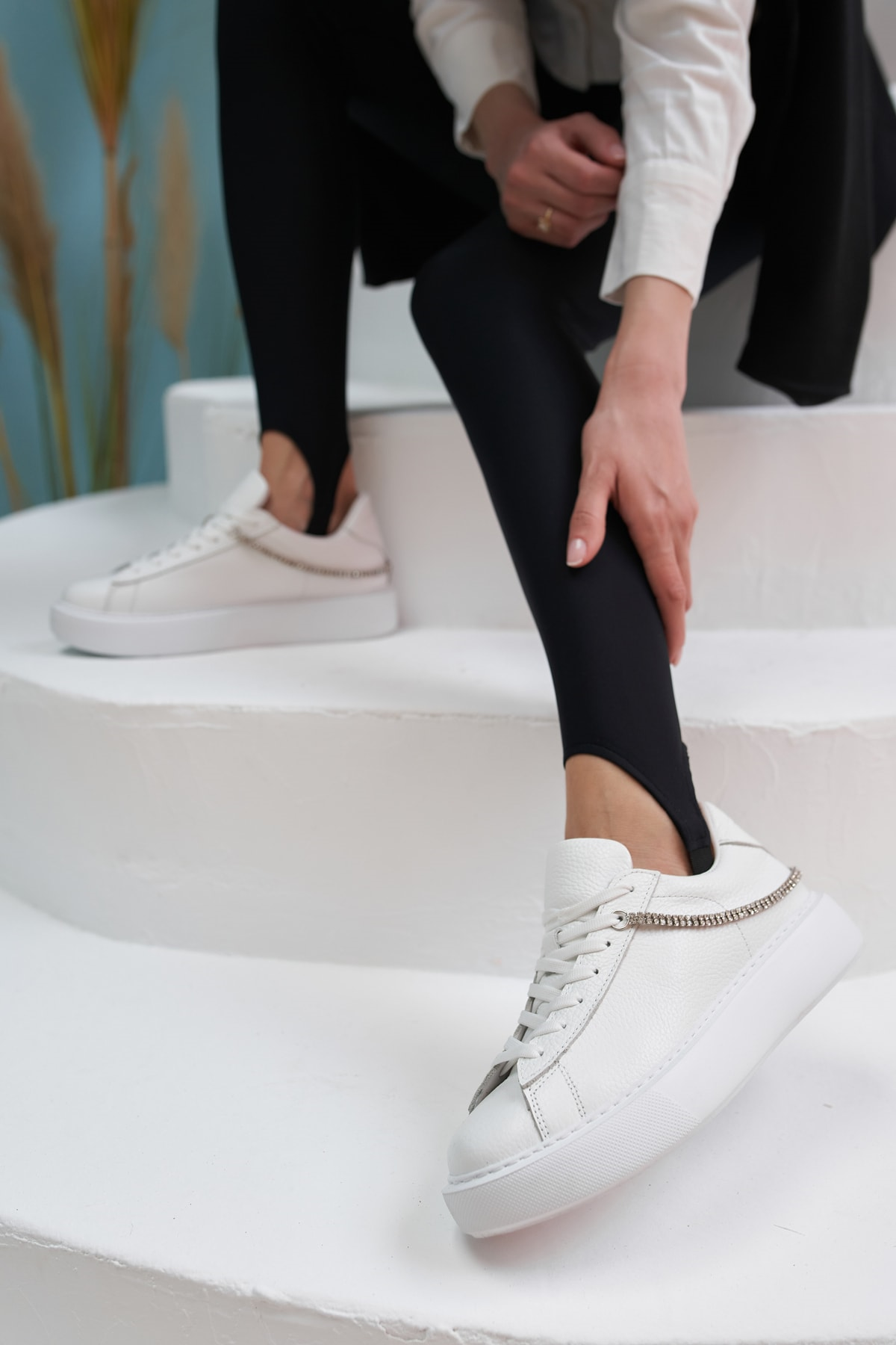 Polinas Kadin Camel Taş Detay Gercek Deri Suet Sneaker