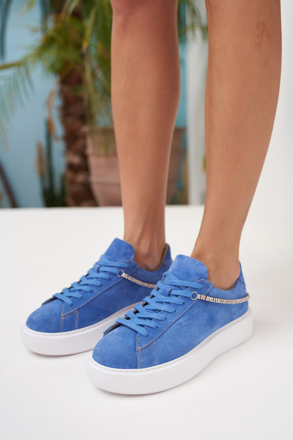 Polinas Kadin Camel Taş Detay Gercek Deri Suet Sneaker