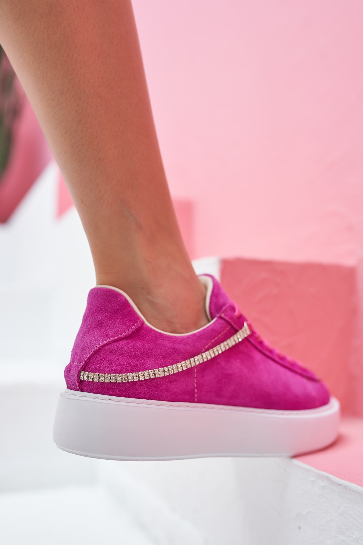 Polinas Kadin Camel Taş Detay Gercek Deri Suet Sneaker