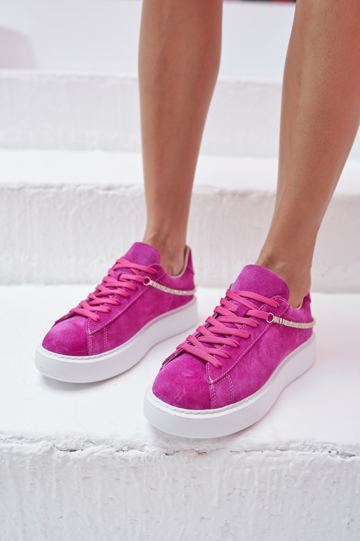 Polinas Kadin Camel Taş Detay Gercek Deri Suet Sneaker