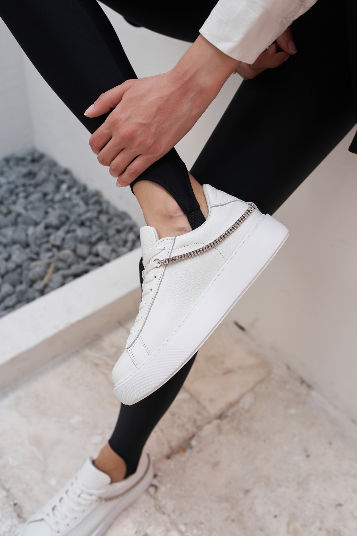 Polinas Kadin Camel Taş Detay Gercek Deri Suet Sneaker