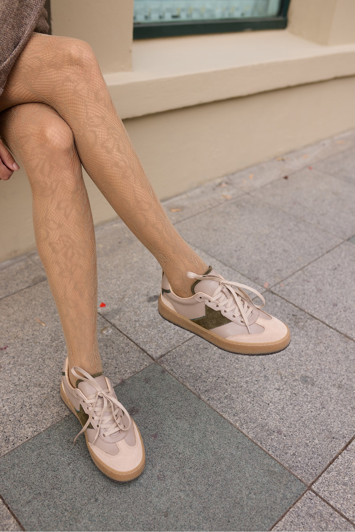 CORİA KADIN BEJ YEŞİL GARNILI GERCEK DERİ BAGCIKLI SNEAKER