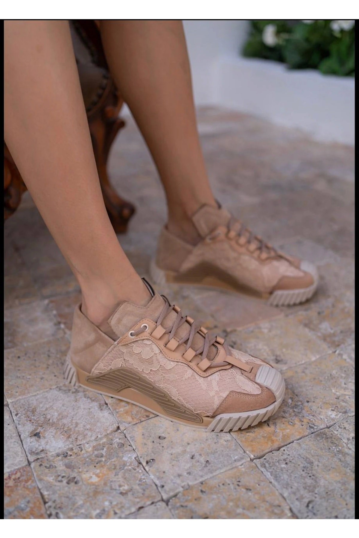 Trine Kadın Siyah Dantel Detay Sneakers Ayakkabi
