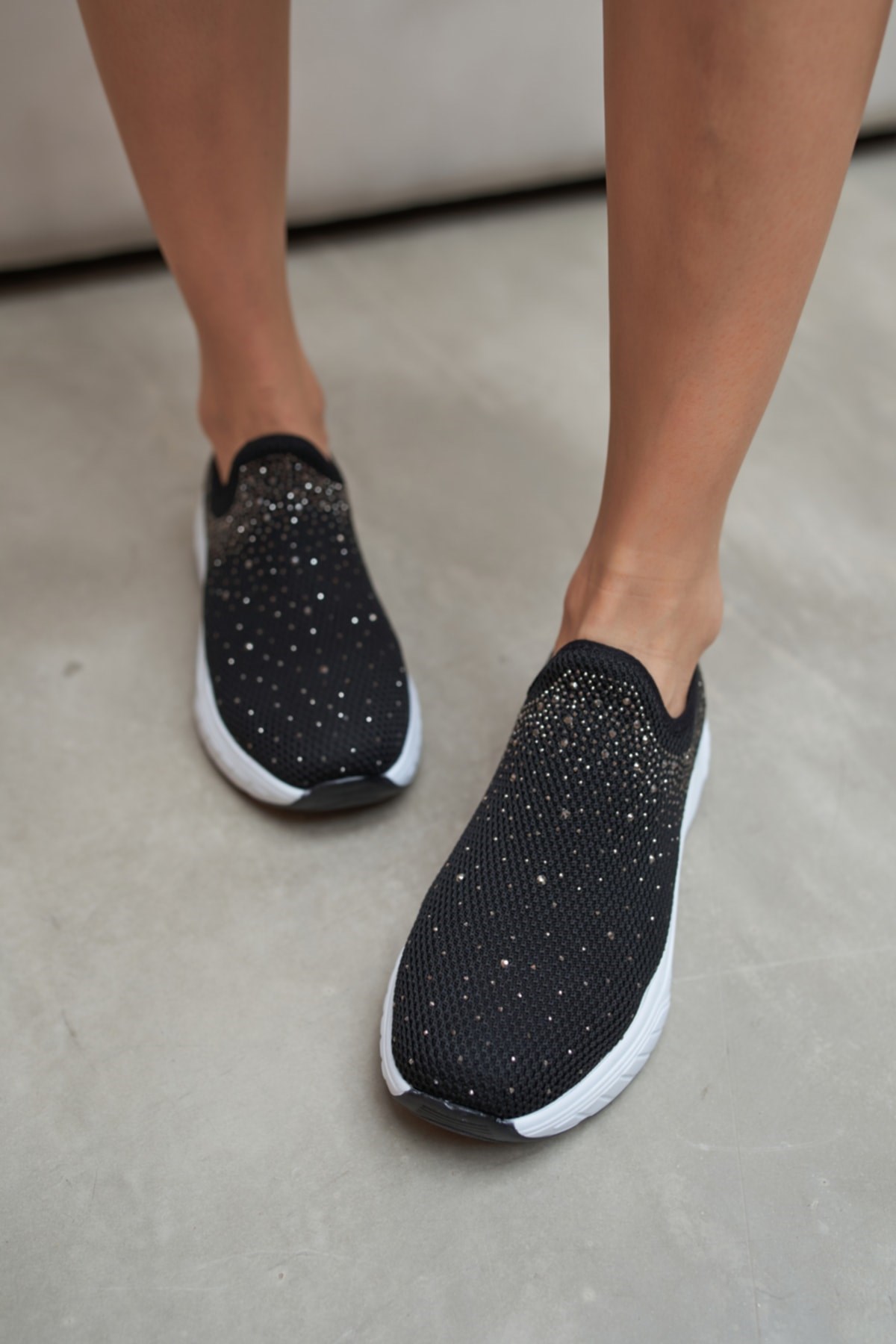 Yuliya Kadın Siyah Taş Ve Triko Detay Sneakers Ayakkabı