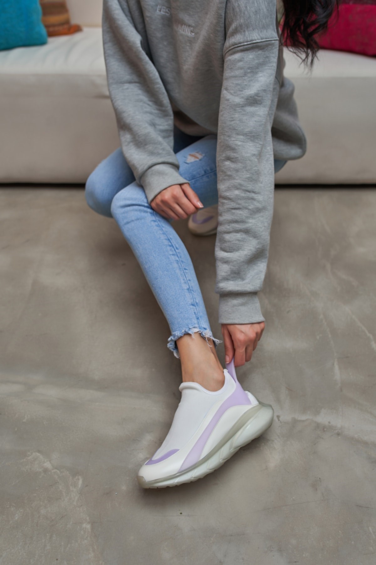 Calole Kadın Beyaz Airtaban Detay Trıko Sneakers Ayakkabi