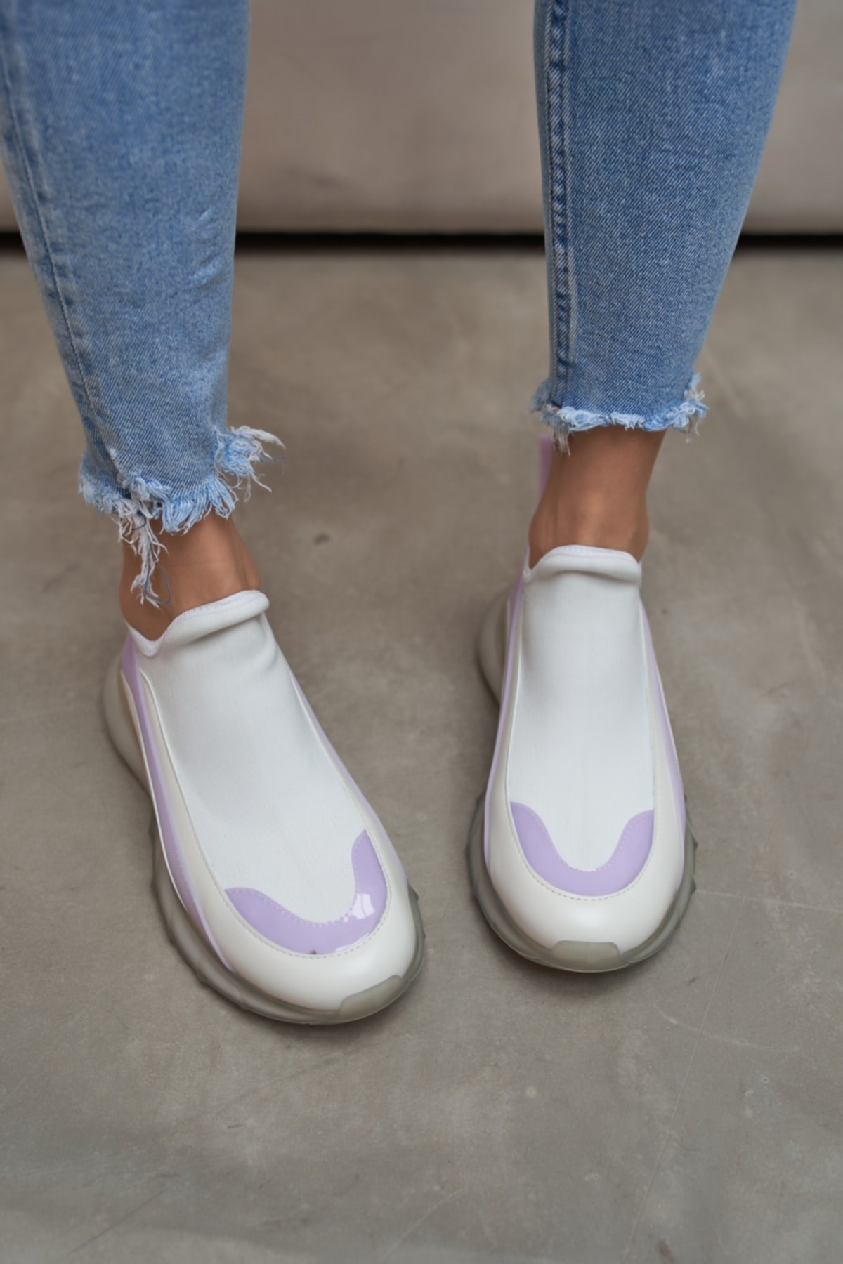 Calole Kadın Beyaz Airtaban Detay Trıko Sneakers Ayakkabi