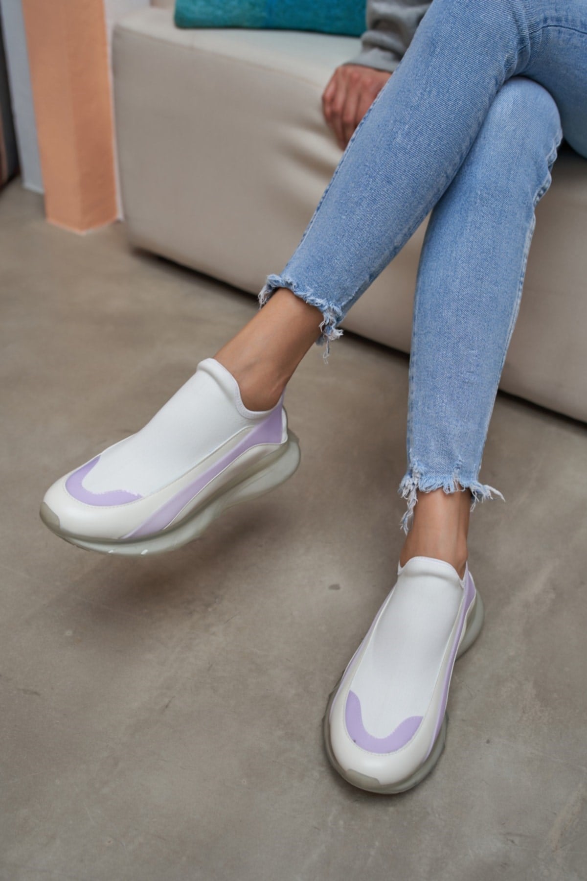 Calole Kadın Beyaz Airtaban Detay Trıko Sneakers Ayakkabi