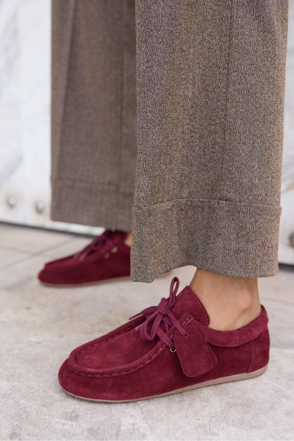 POET KADIN BORDO GERCEK SUET LOAFER AYAKKABİ