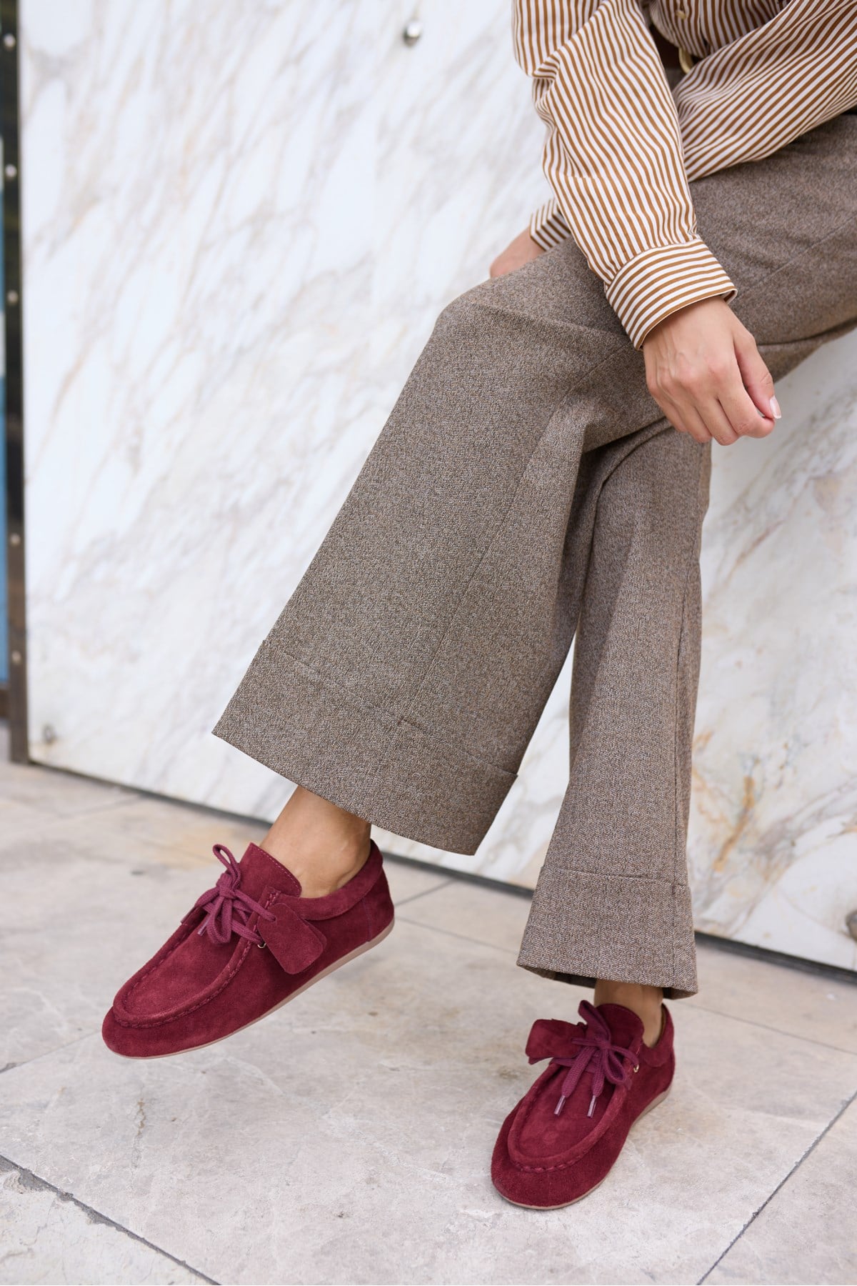 POET KADIN BORDO GERCEK SUET LOAFER AYAKKABİ