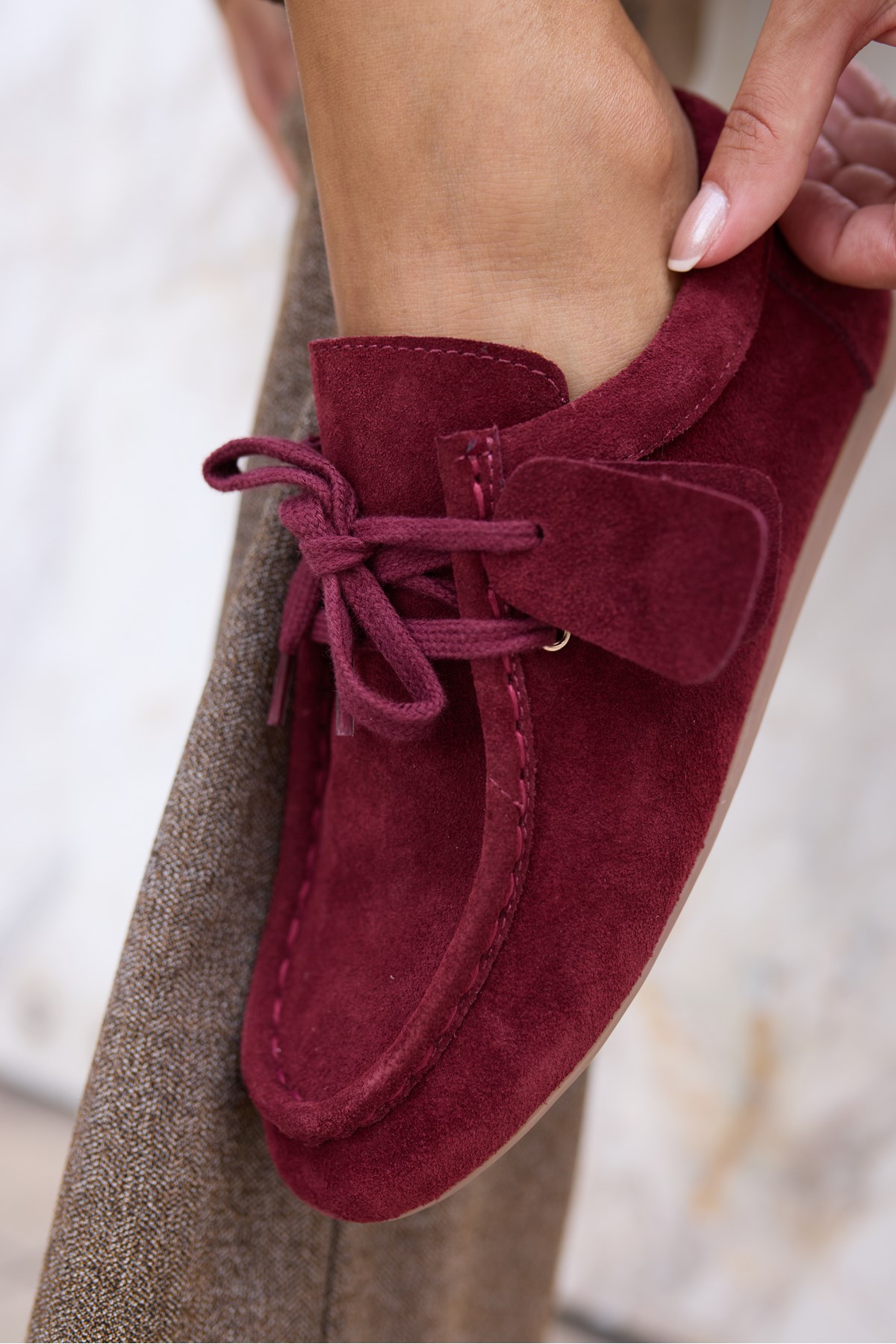 POET KADIN BORDO GERCEK SUET LOAFER AYAKKABİ