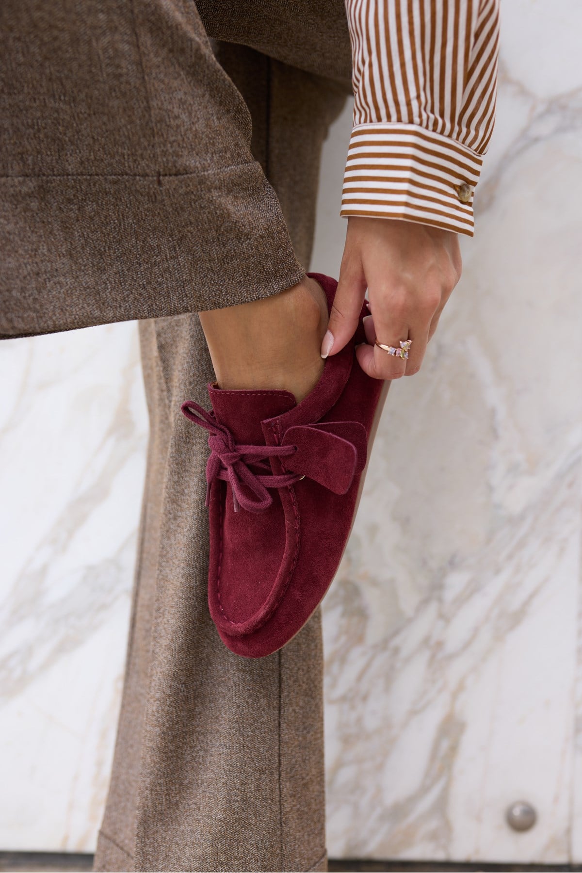 POET KADIN BORDO GERCEK SUET LOAFER AYAKKABİ