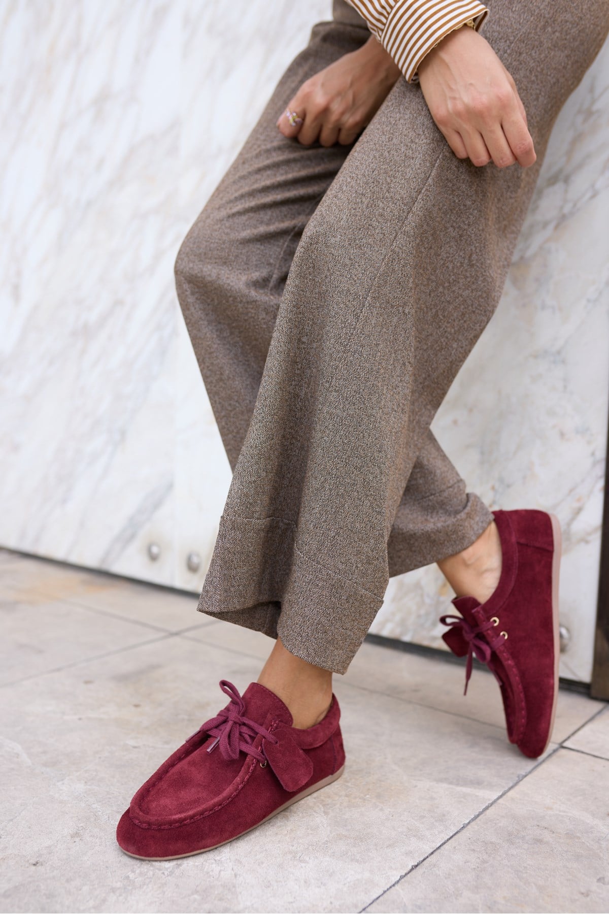 POET KADIN BORDO GERCEK SUET LOAFER AYAKKABİ
