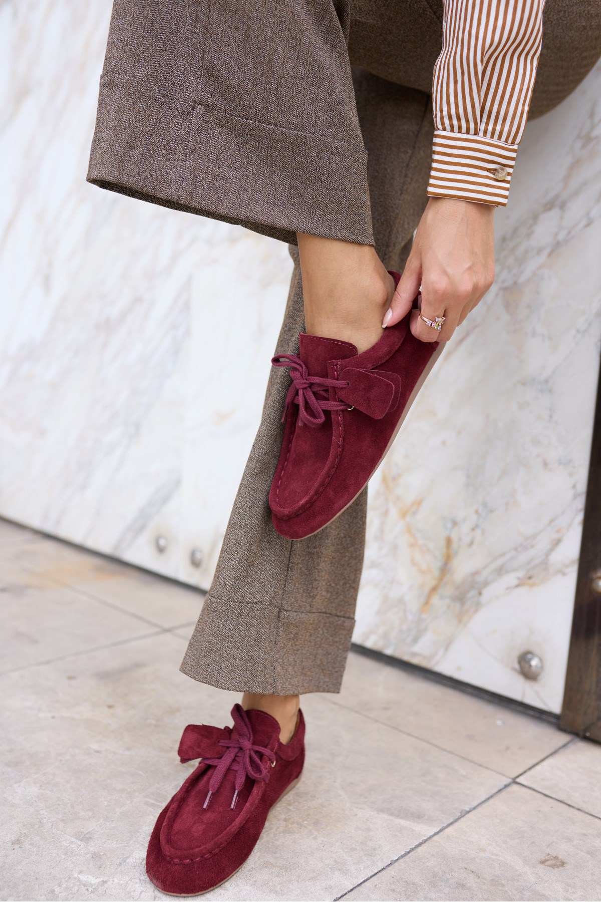 POET KADIN BORDO GERCEK SUET LOAFER AYAKKABİ