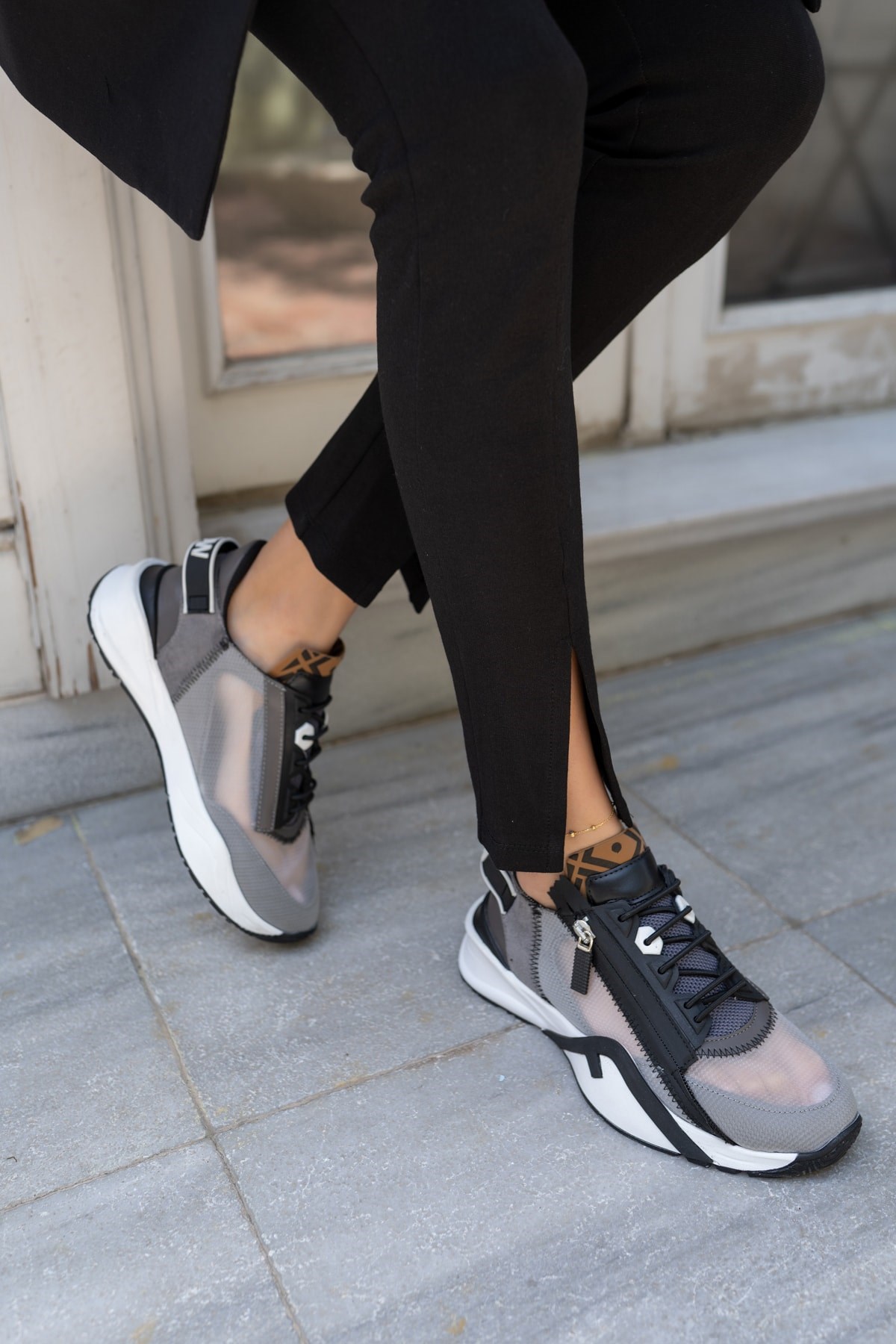 Mojca Kadin Gri File Detay Sneakers