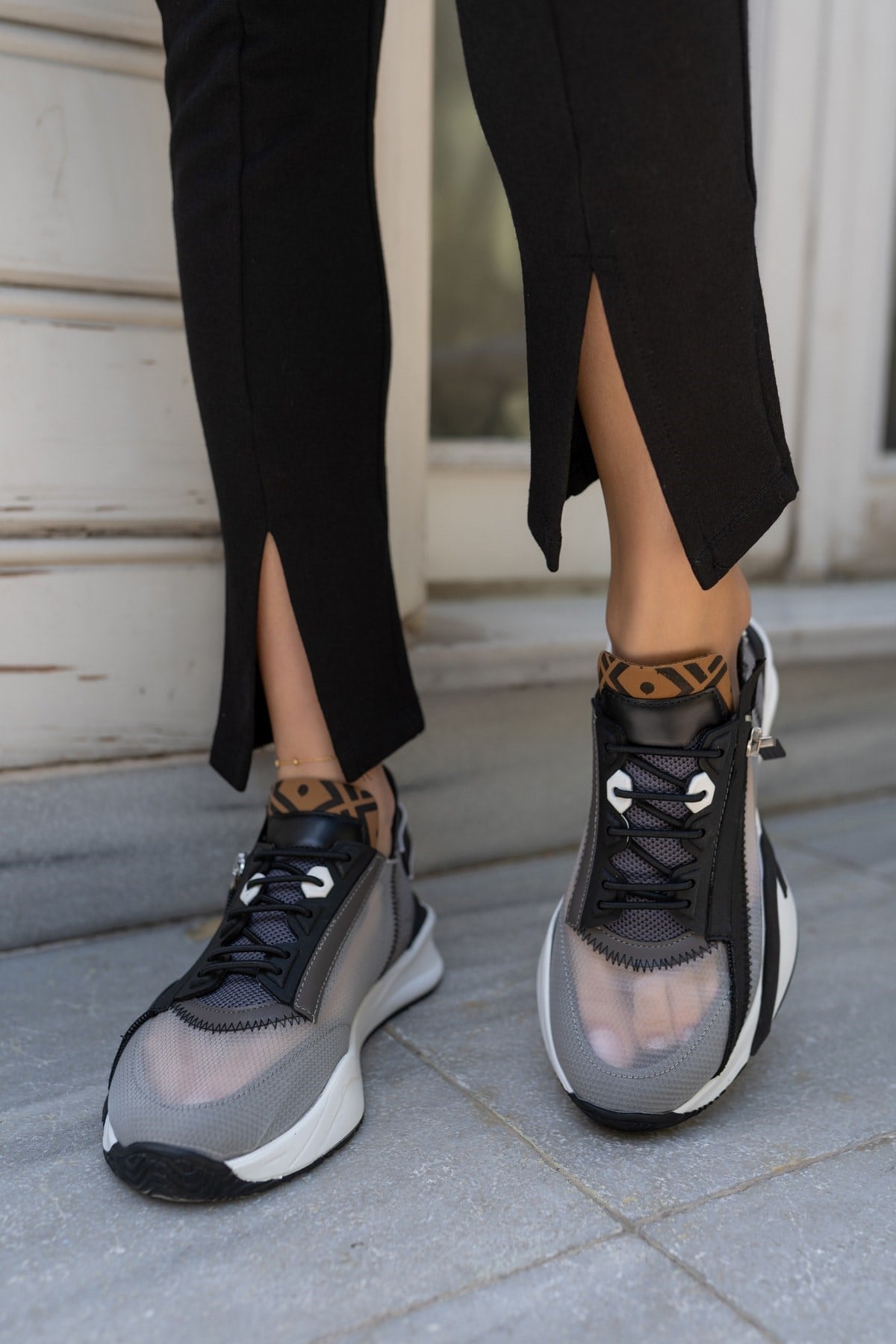 Mojca Kadin Gri File Detay Sneakers